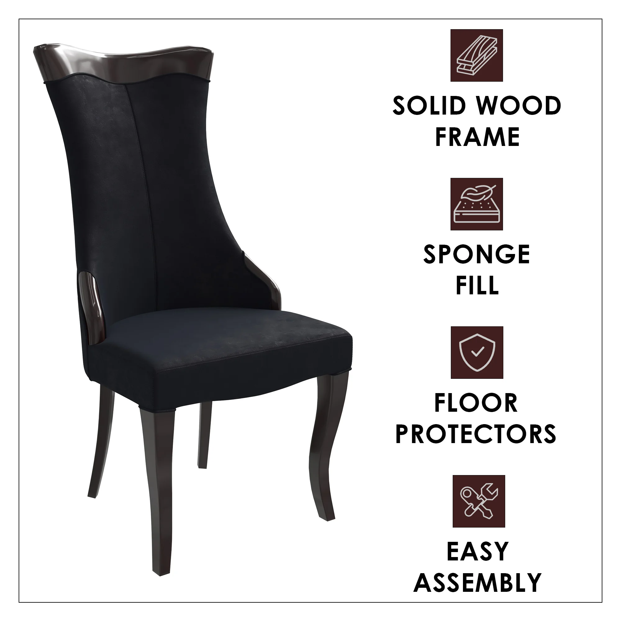 Novara Collection Modern Wooden Dining Chair in Black Velvet
