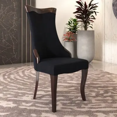 Novara Collection Modern Wooden Dining Chair in Black Velvet