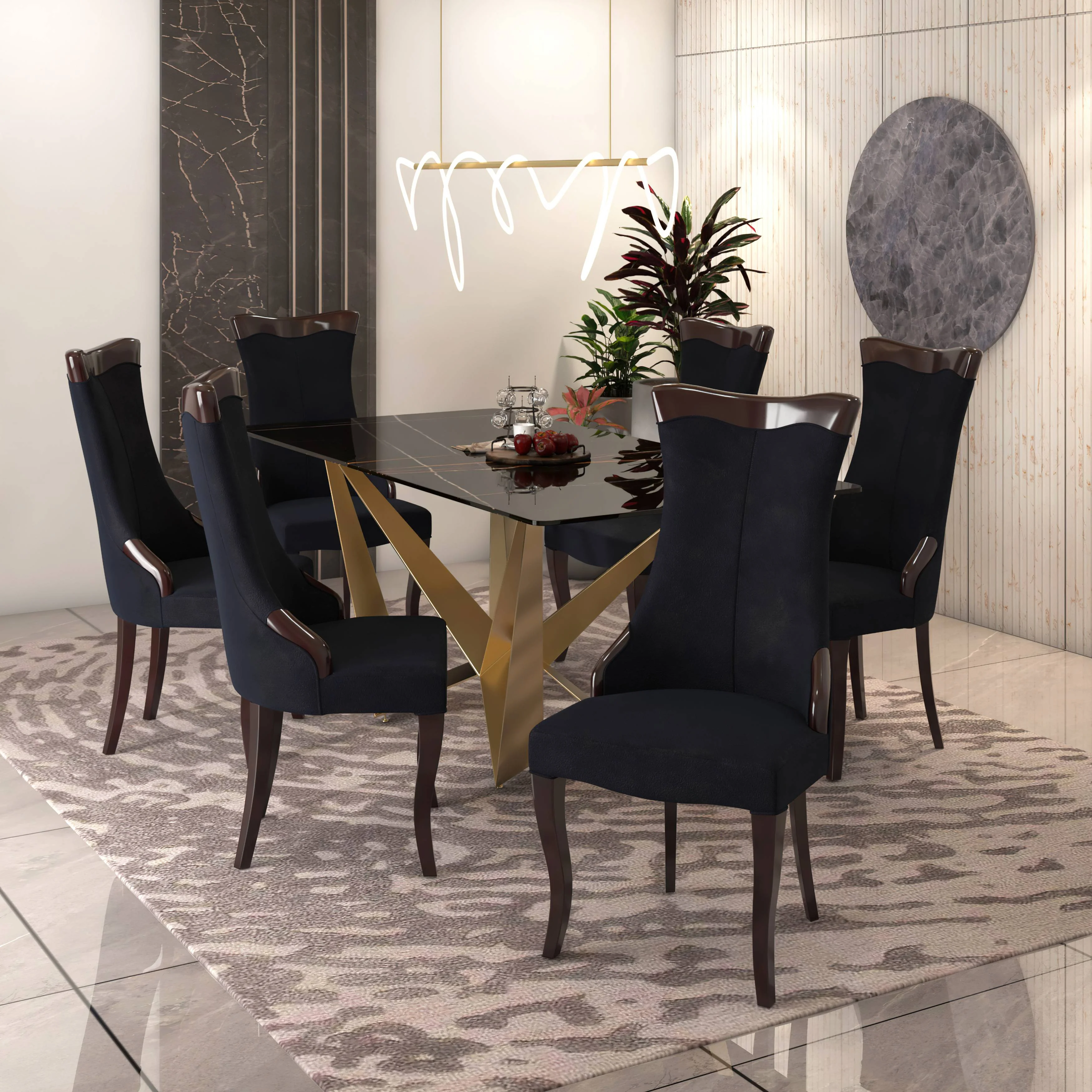 Novara Collection Modern Wooden Dining Chair in Black Velvet Set of 4