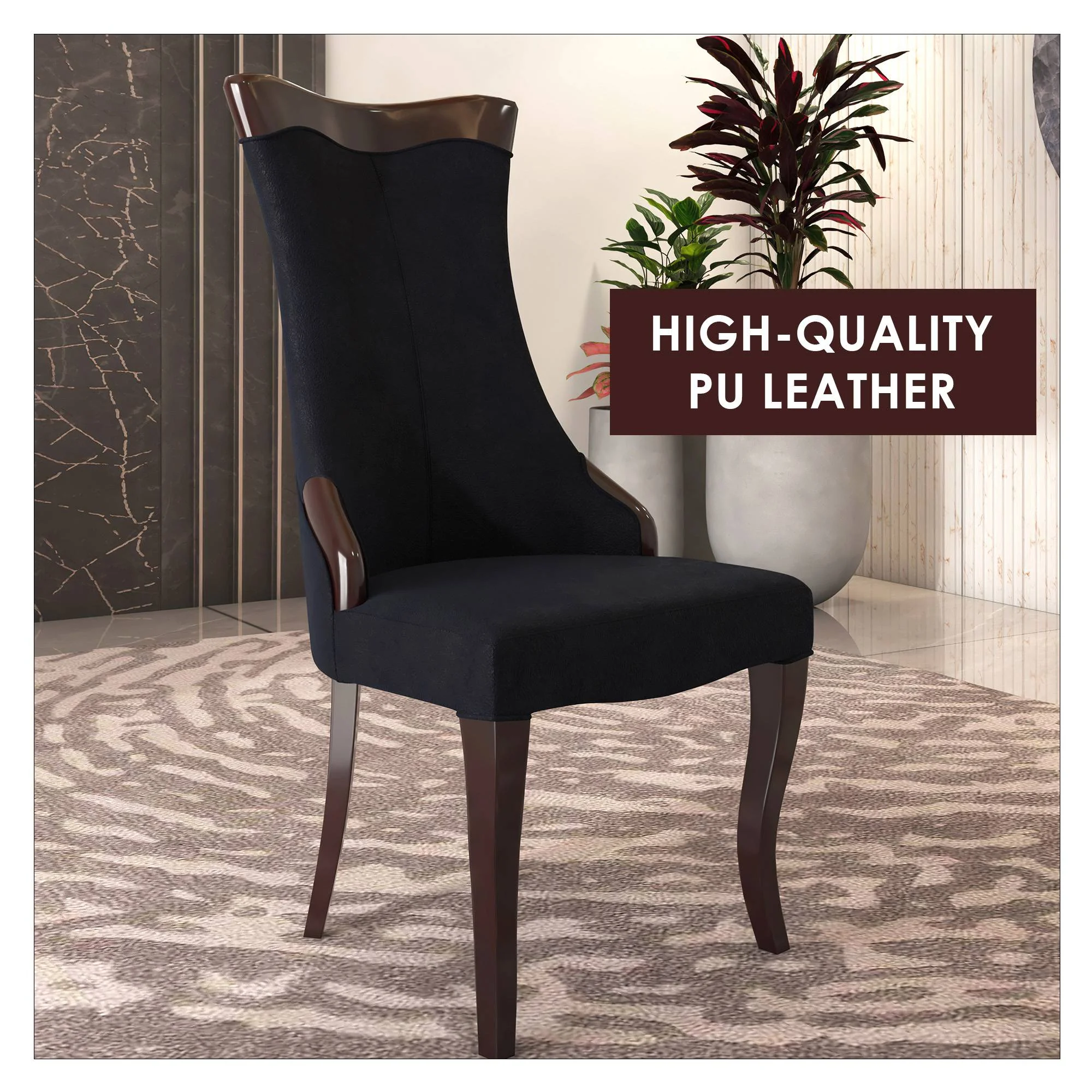 Novara Collection Modern Wooden Dining Chair in Black Velvet Set of 4