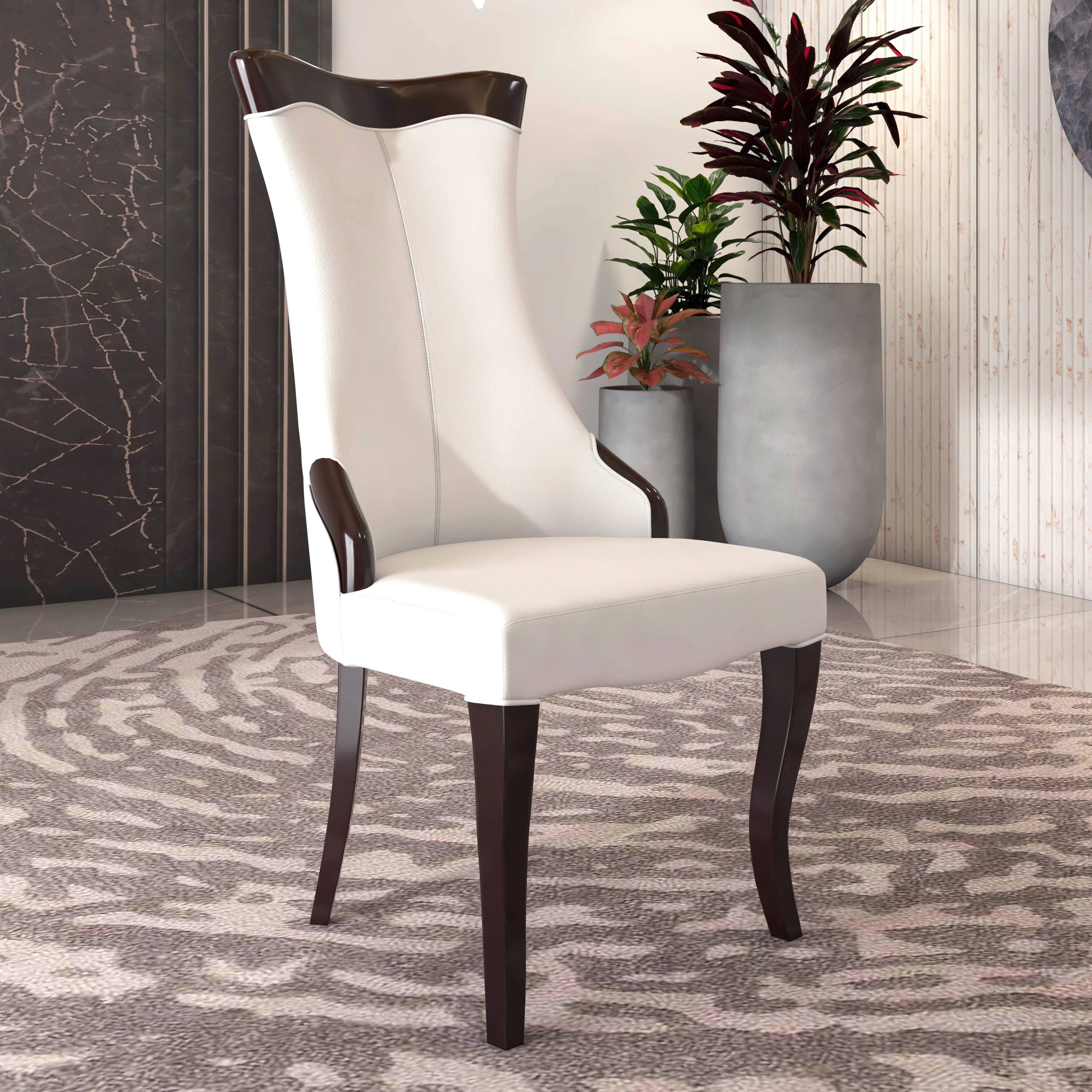 Novara Collection Modern Wooden Dining Chair in Off White Velvet Set of 2