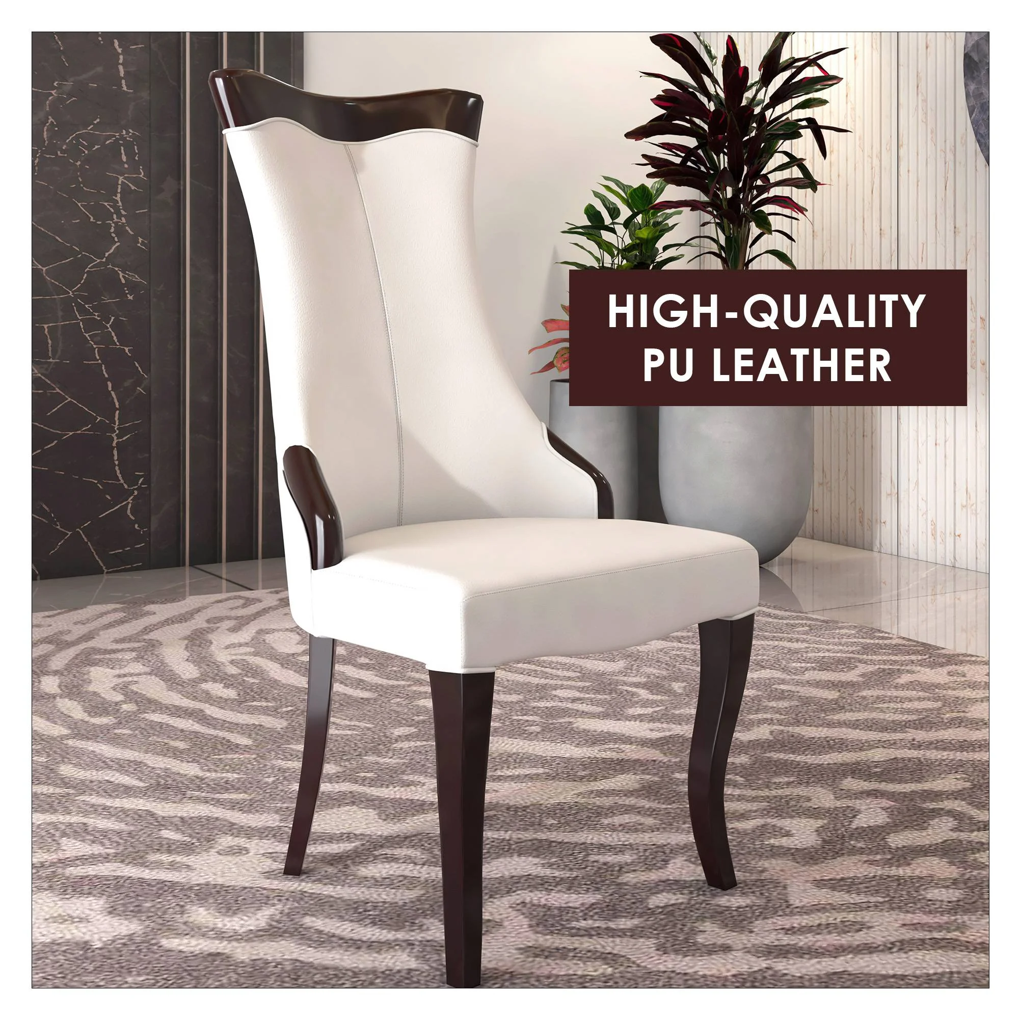 Novara Collection Modern Wooden Dining Chair in Off White Velvet Set of 4