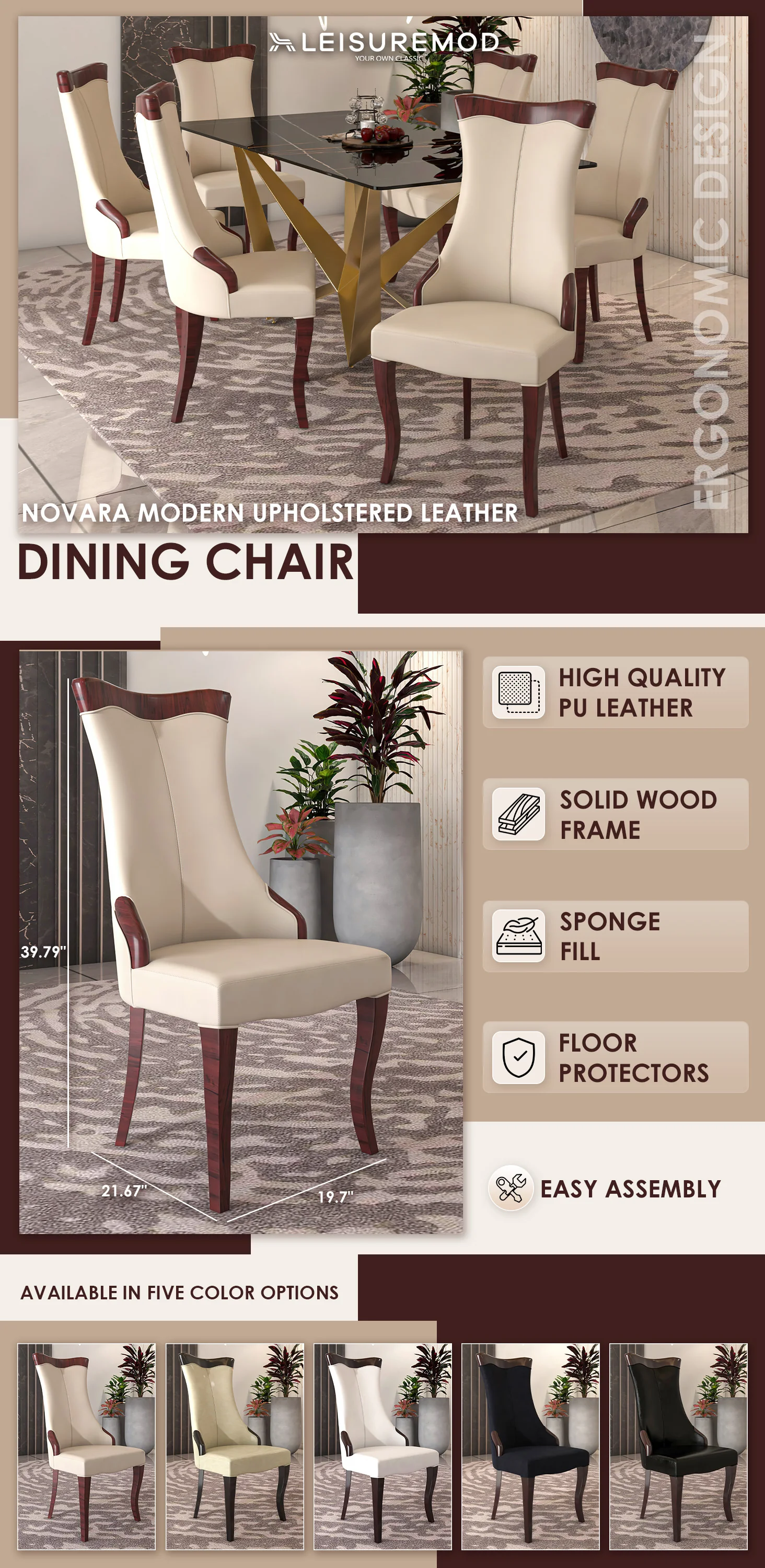 Novara Collection Modern Wooden Dining Chair in Light Toupe