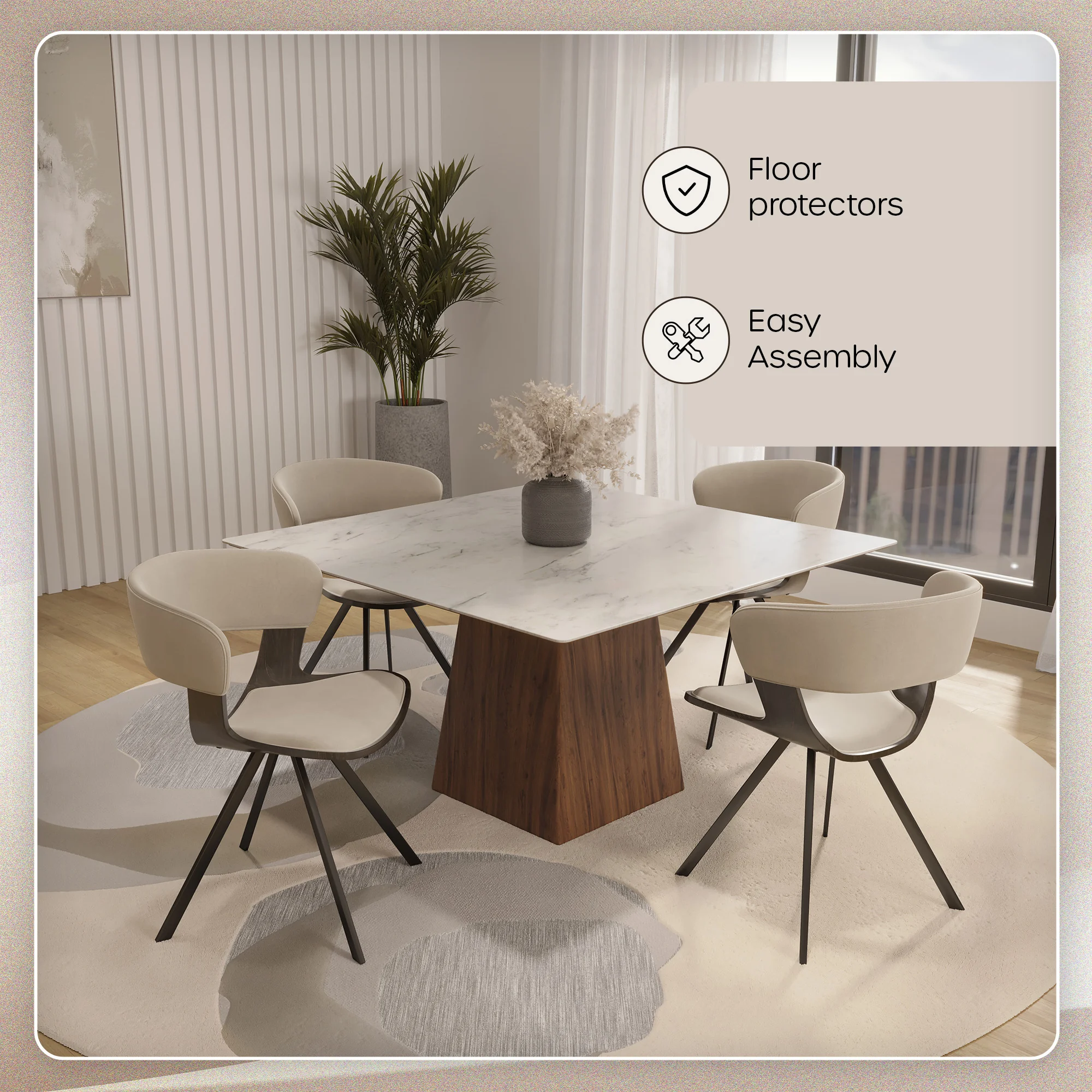 Wooden Dining Chair Modern style Nymia Collection Walnut Glazed Color in Light Taupe