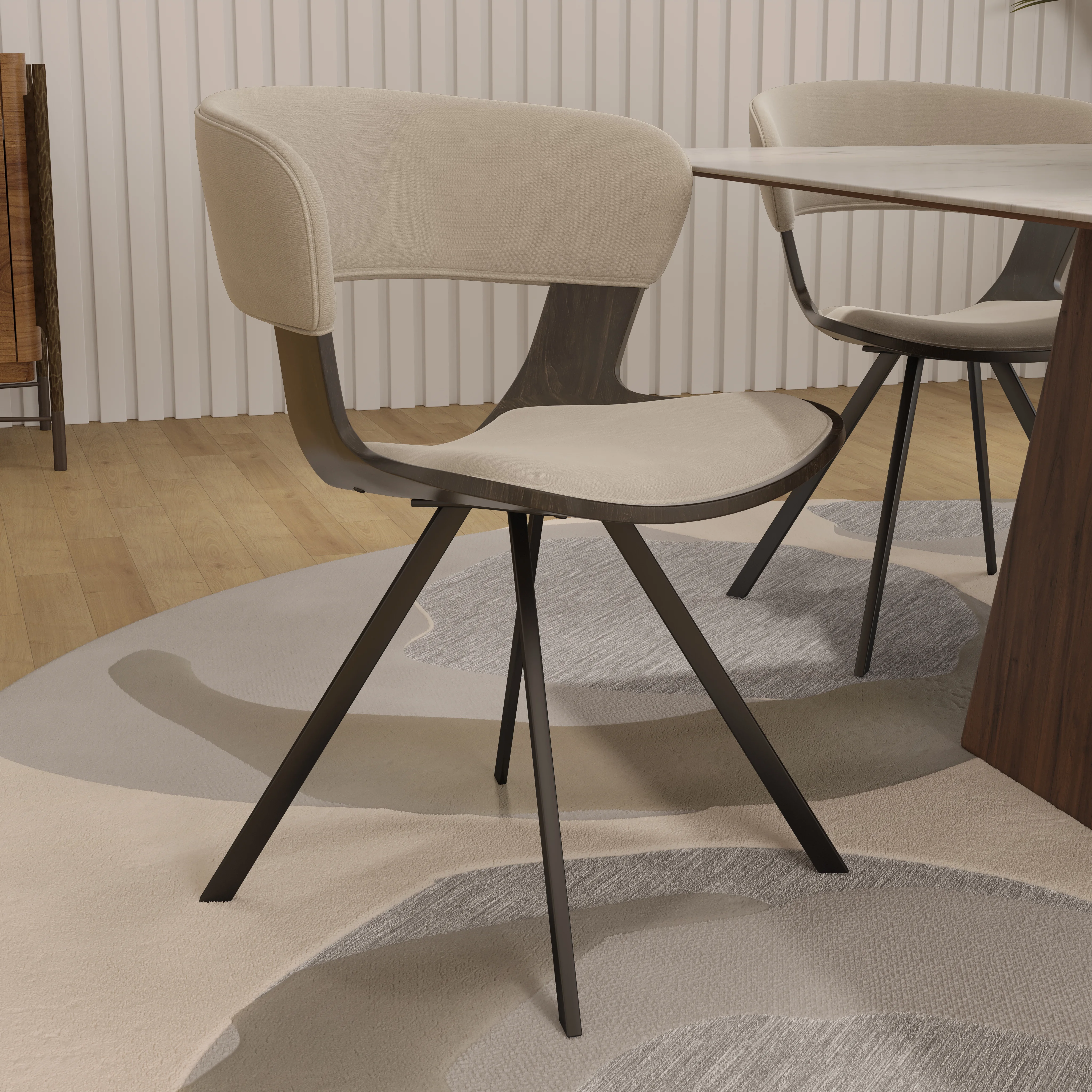 Wooden Dining Chair Modern style Nymia Collection Walnut Glazed Color in Light Taupe