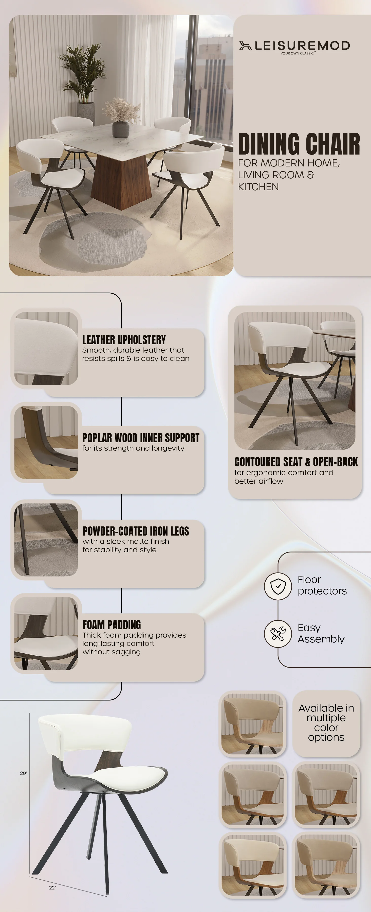 Wooden Dining Chair Modern style Nymia Collection Walnut Glazed Color in White