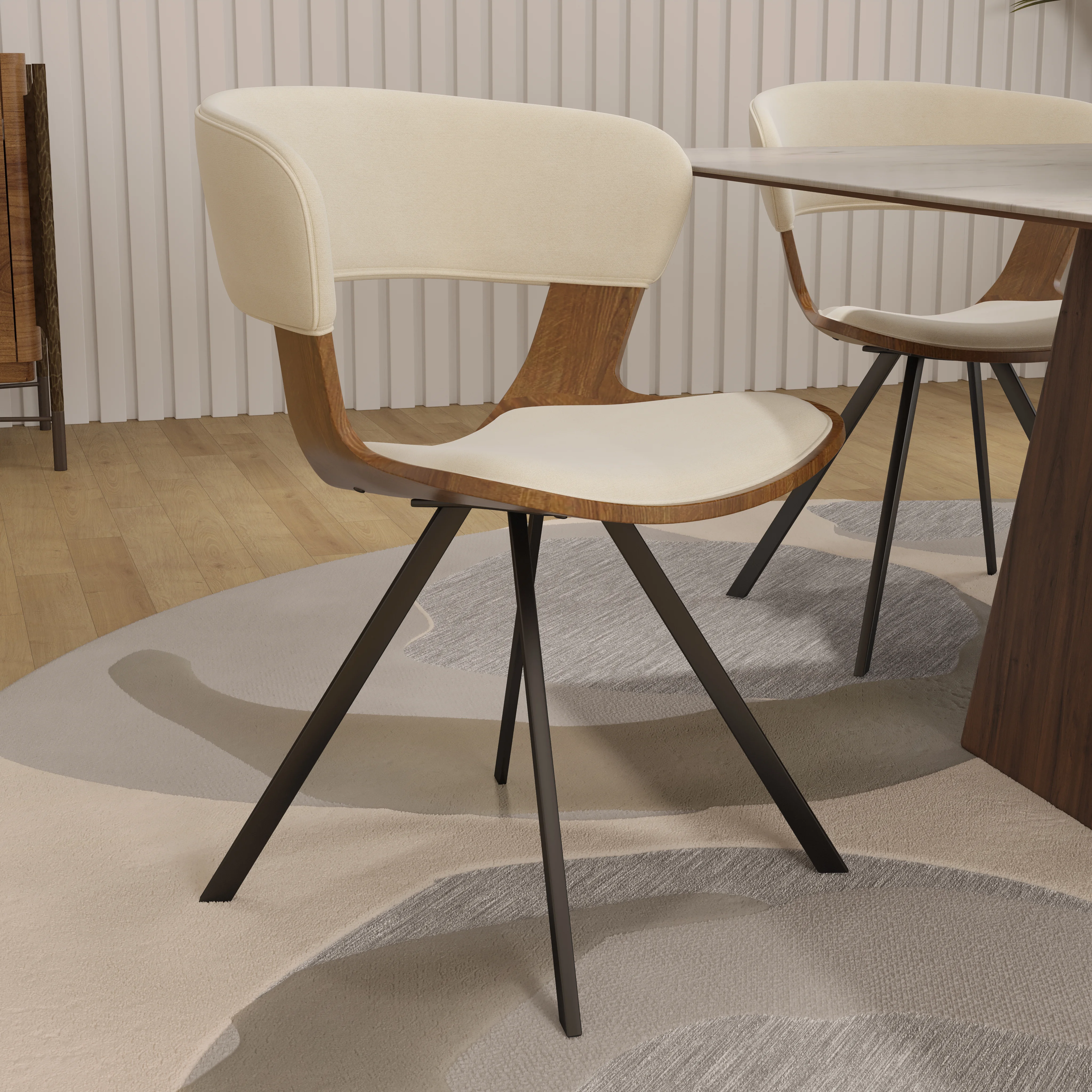 Wooden Dining Chair Modern style Nymia Collection Walnut Color in Beige