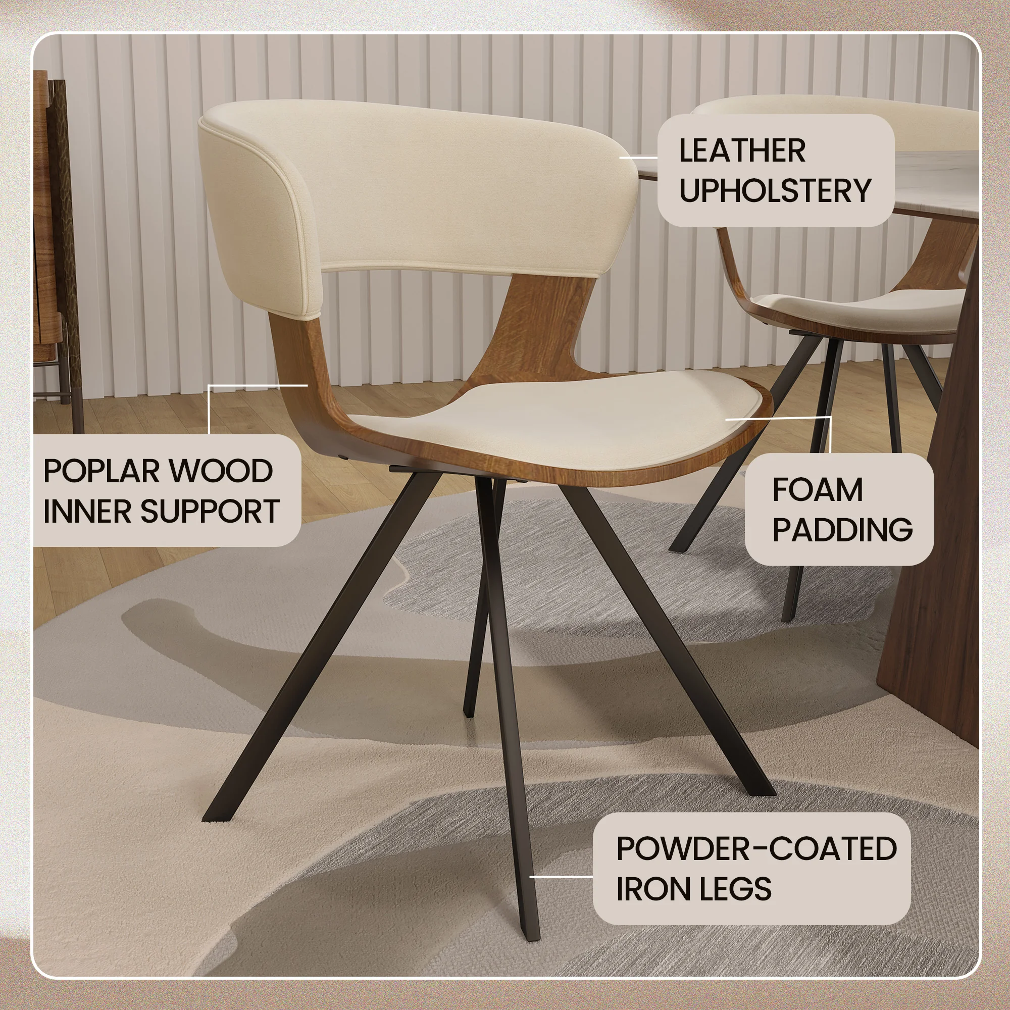 Wooden Dining Chair Modern style Nymia Collection Walnut Color in Beige