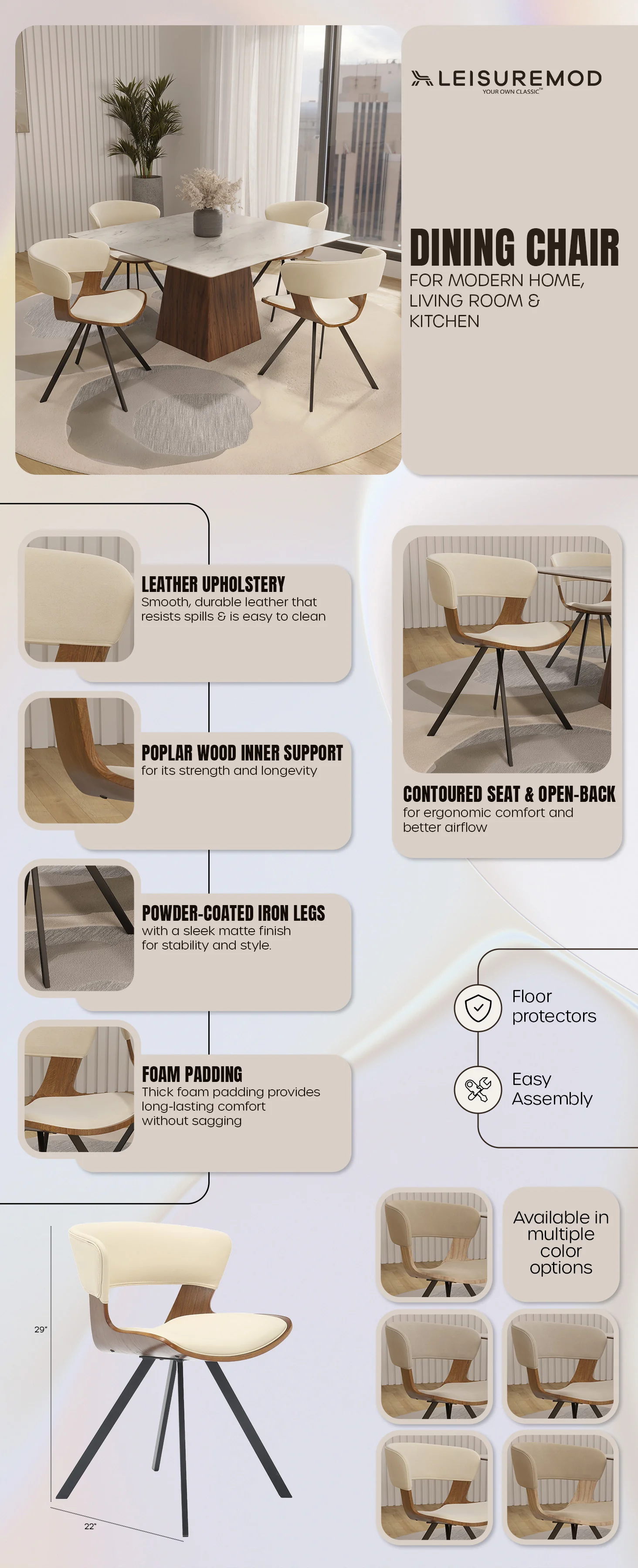 Wooden Dining Chair Modern style Nymia Collection Walnut Color in Beige