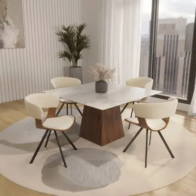 Wooden Dining Chair Modern style Nymia Collection Walnut Color in Beige