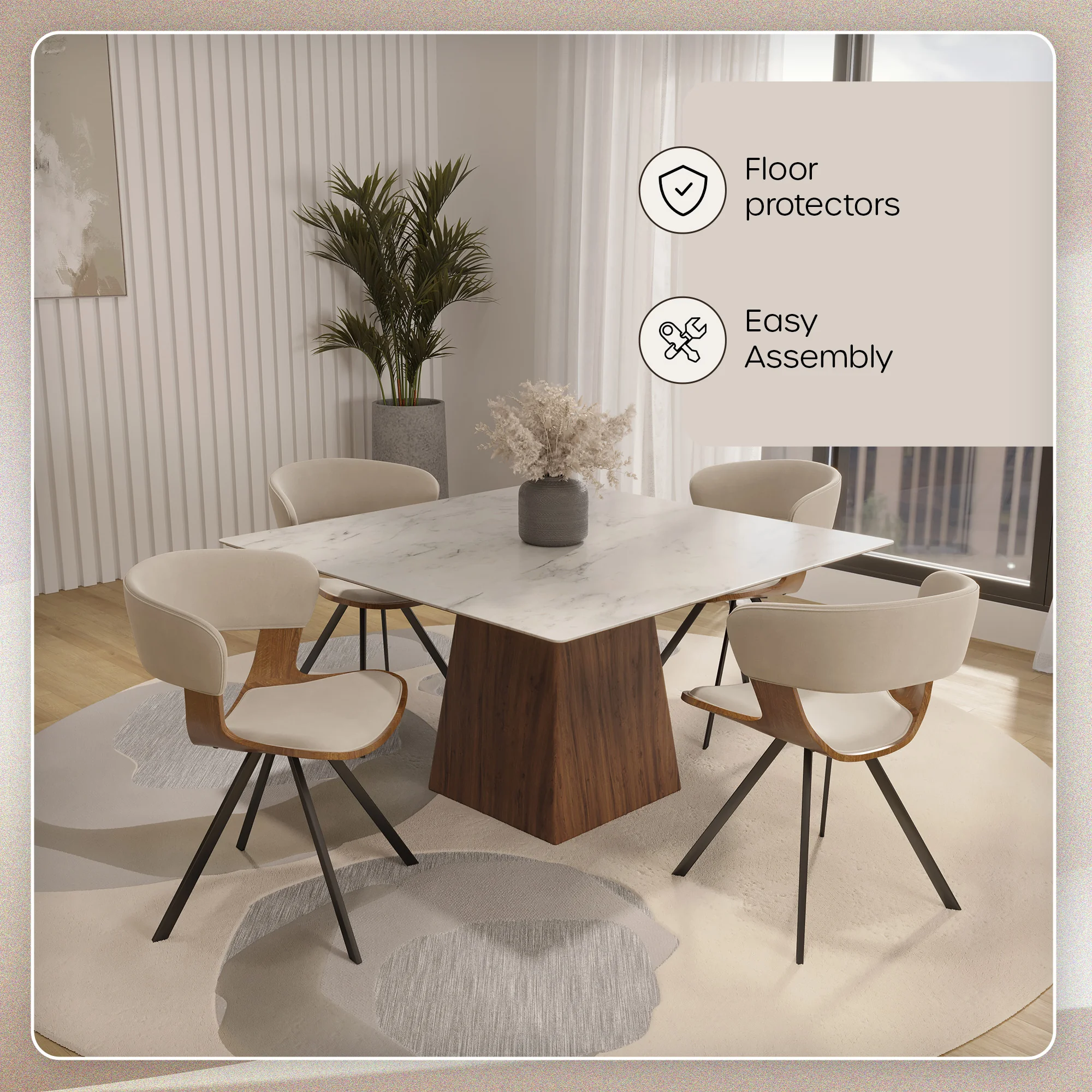 Wooden Dining Chair Modern style Nymia Collection Walnut Color in Light Brown