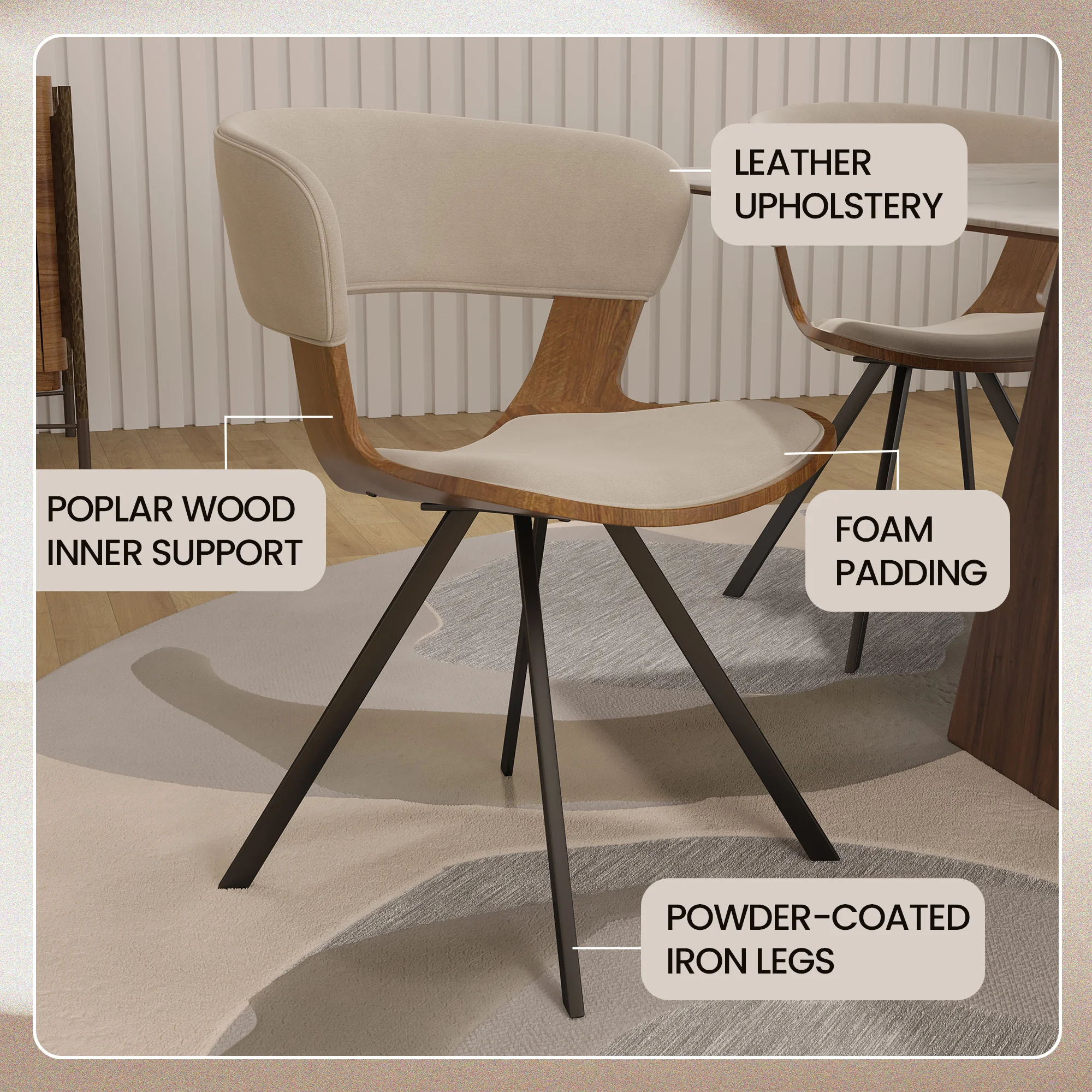 Wooden Dining Chair Modern style Nymia Collection Walnut Color in Light Brown