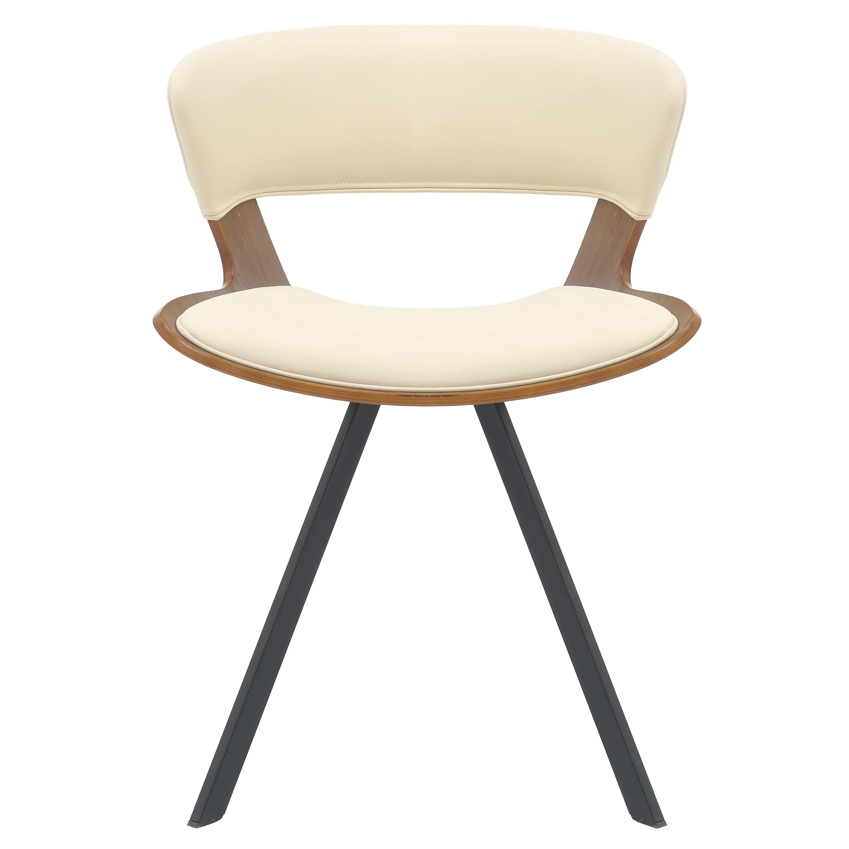 5-Piece Dining Set with Square Wooden Table in Natural Wood and 4 Leather Dining Chairs in Walnut/Beige