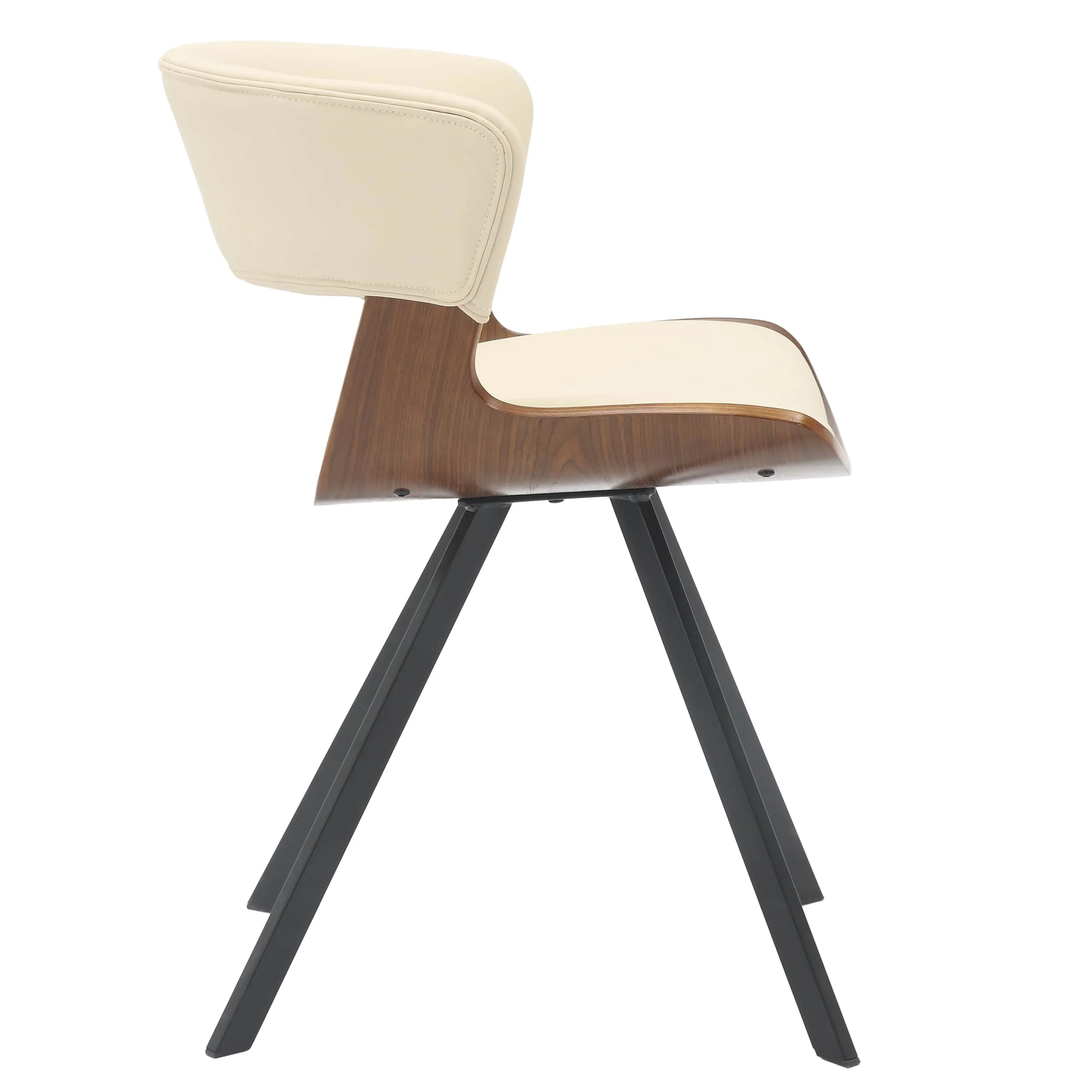 5-Piece Dining Set with Square Wooden Table in Natural Wood and 4 Leather Dining Chairs in Walnut/Beige