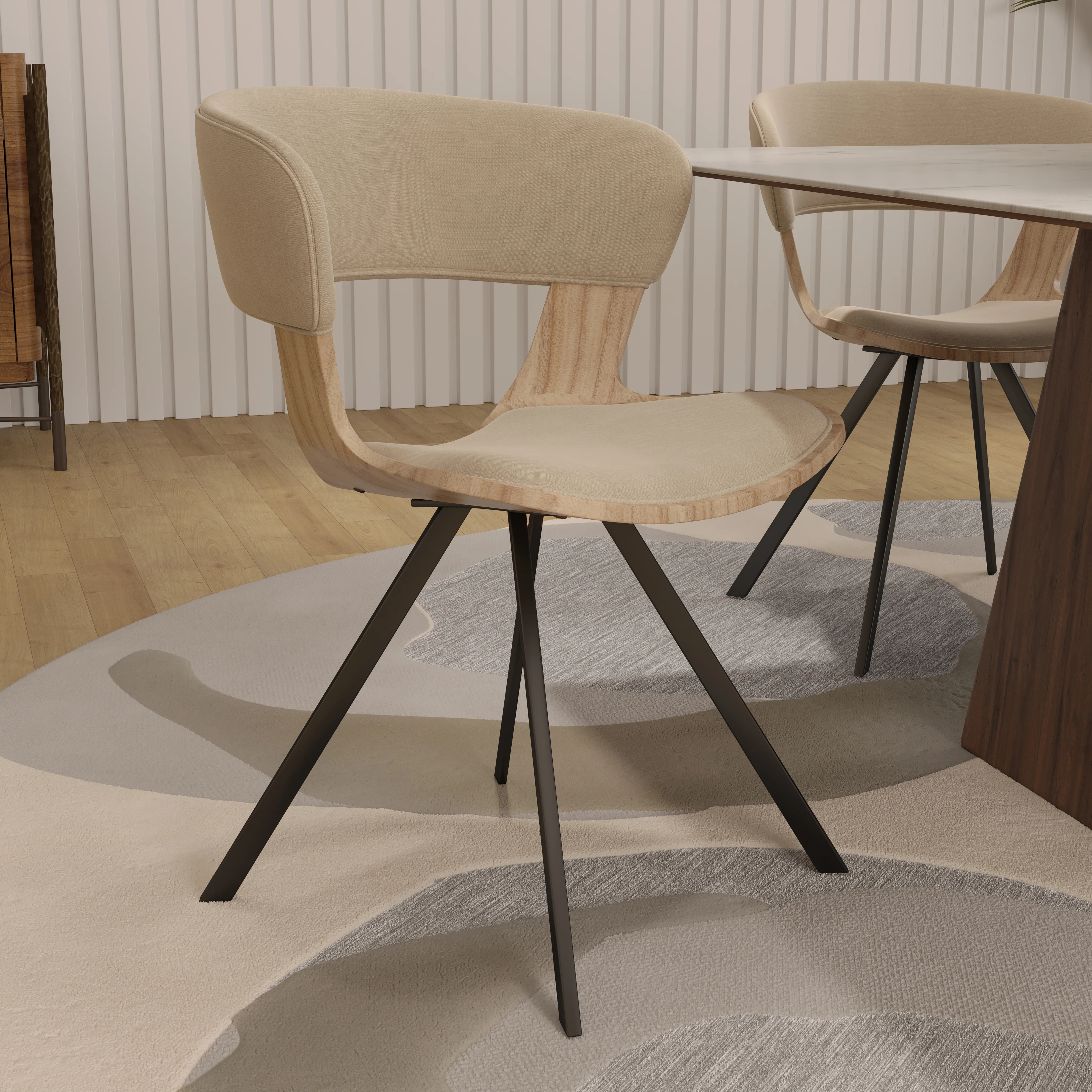 Wooden Dining Chair Modern style Nymia Collection Washed Walnut in Taupe
