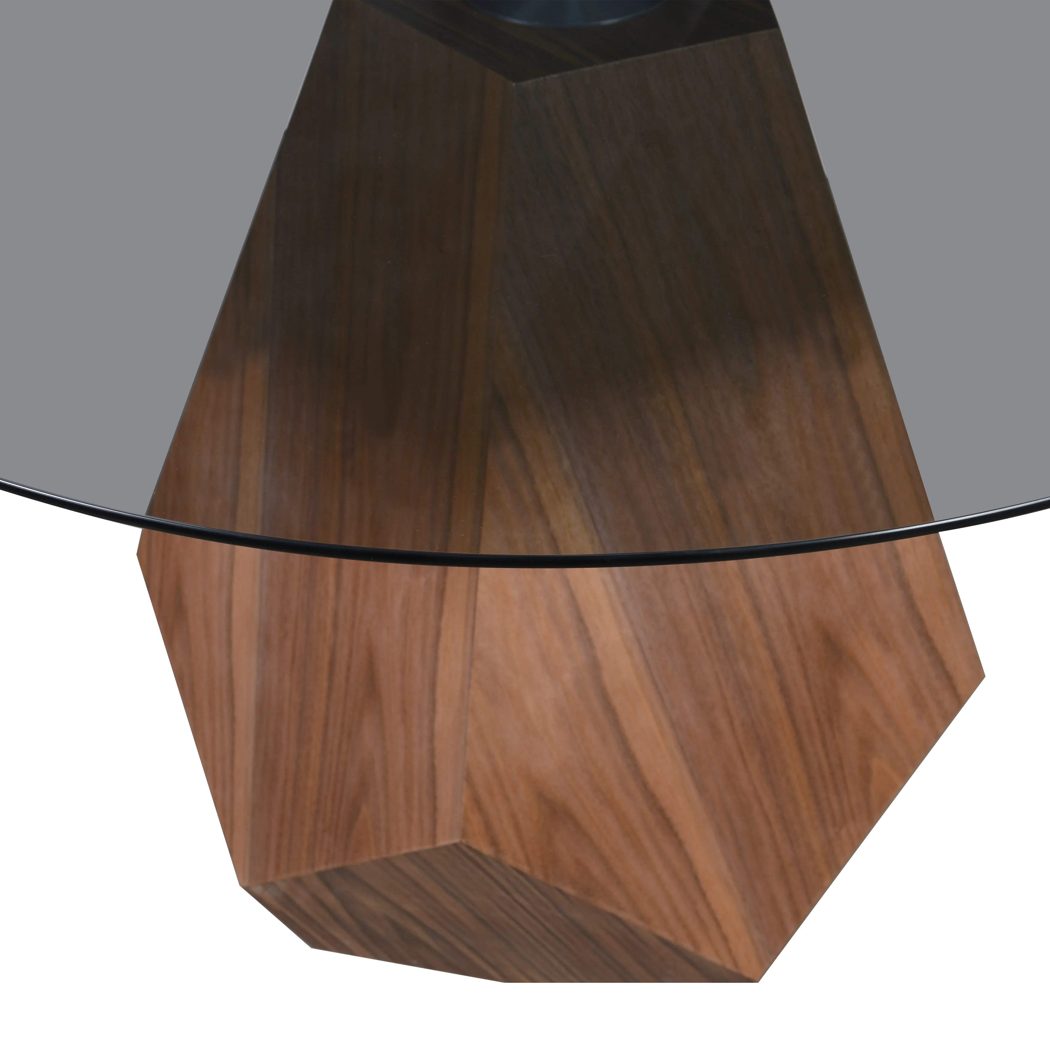 Nebo Modern Dining Table in Walnut Base with BLack Glass Top