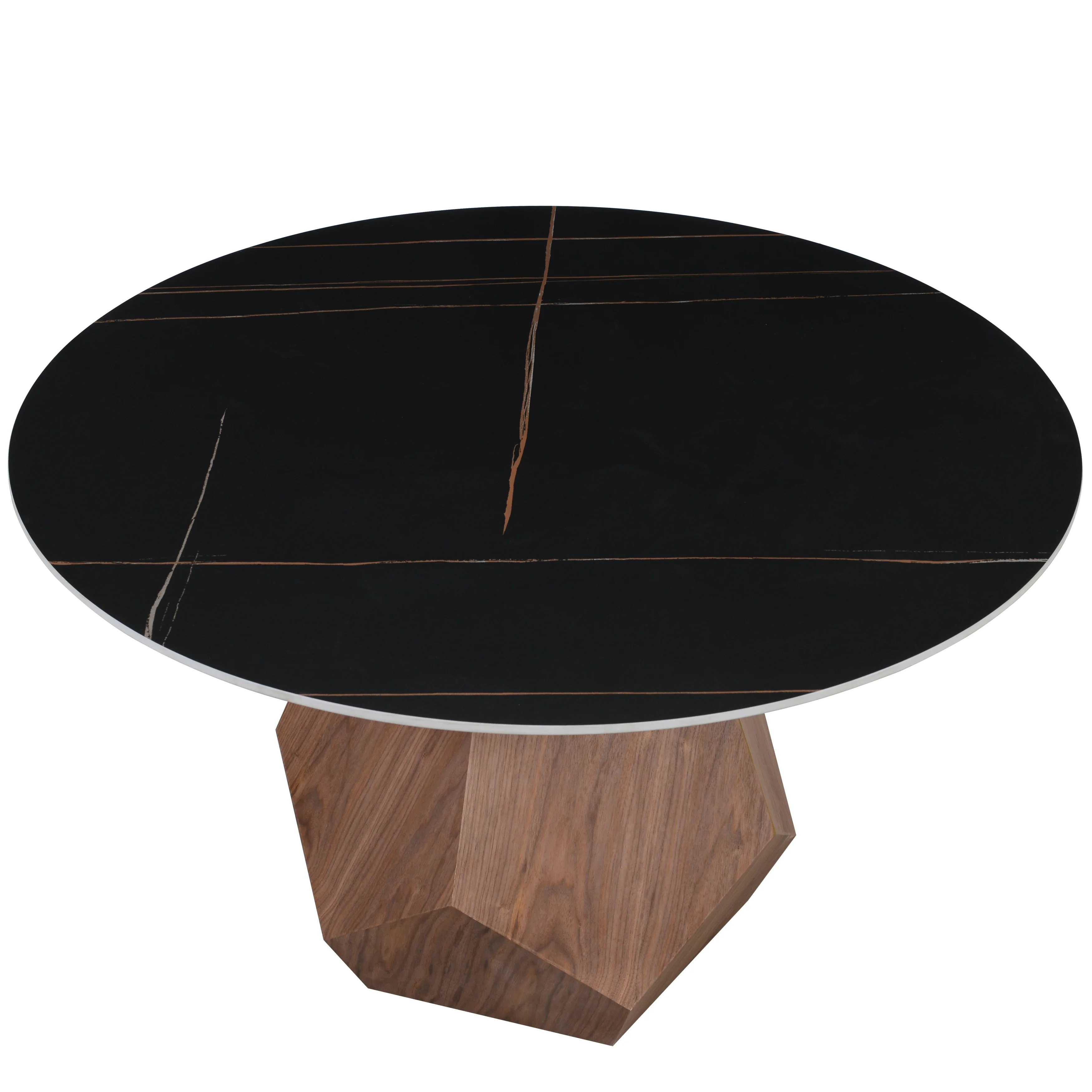Nebo Modern Dining Table in Walnut Base with Black Sintered Stone  Top