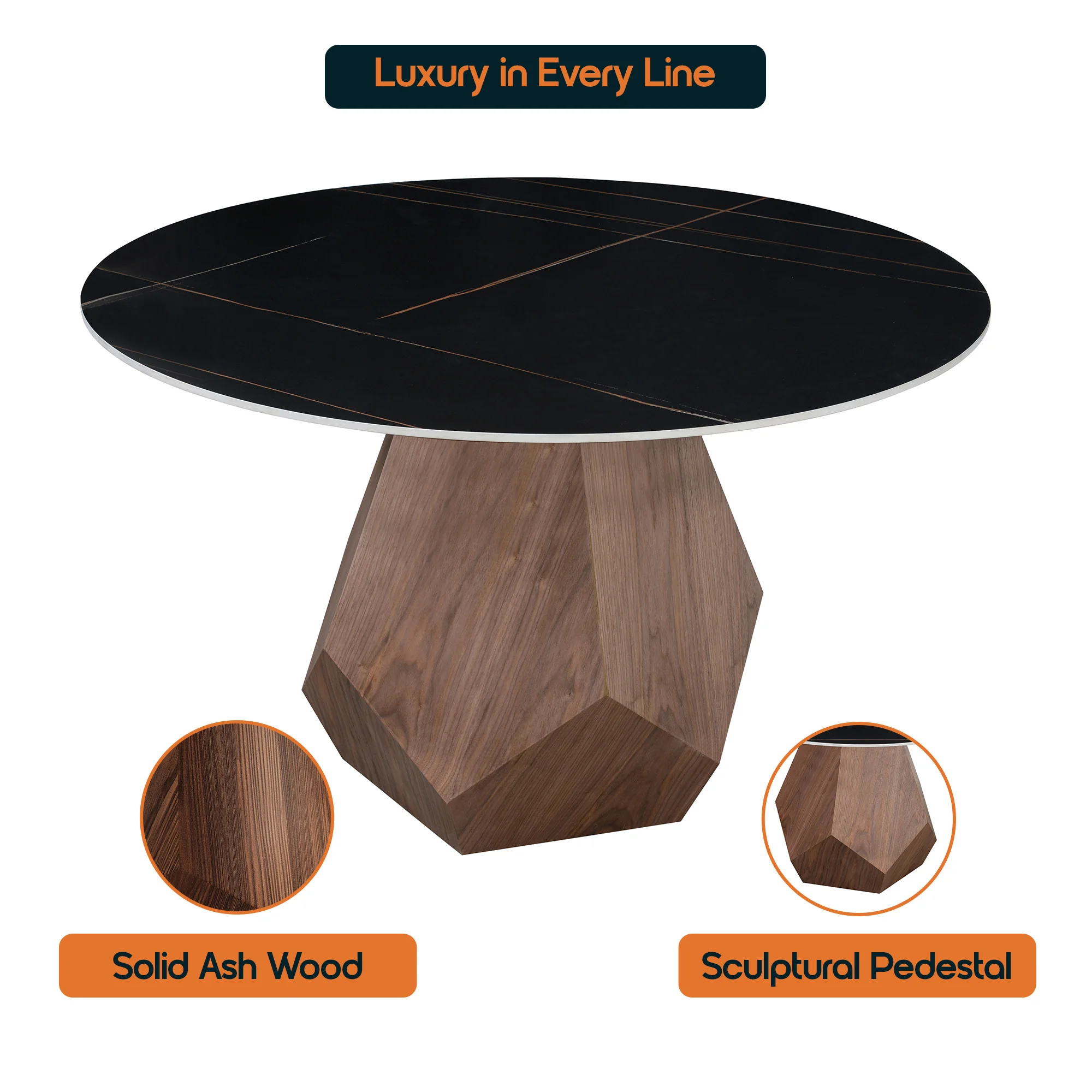 Nebo Modern Dining Table in Walnut Base with Black Sintered Stone  Top