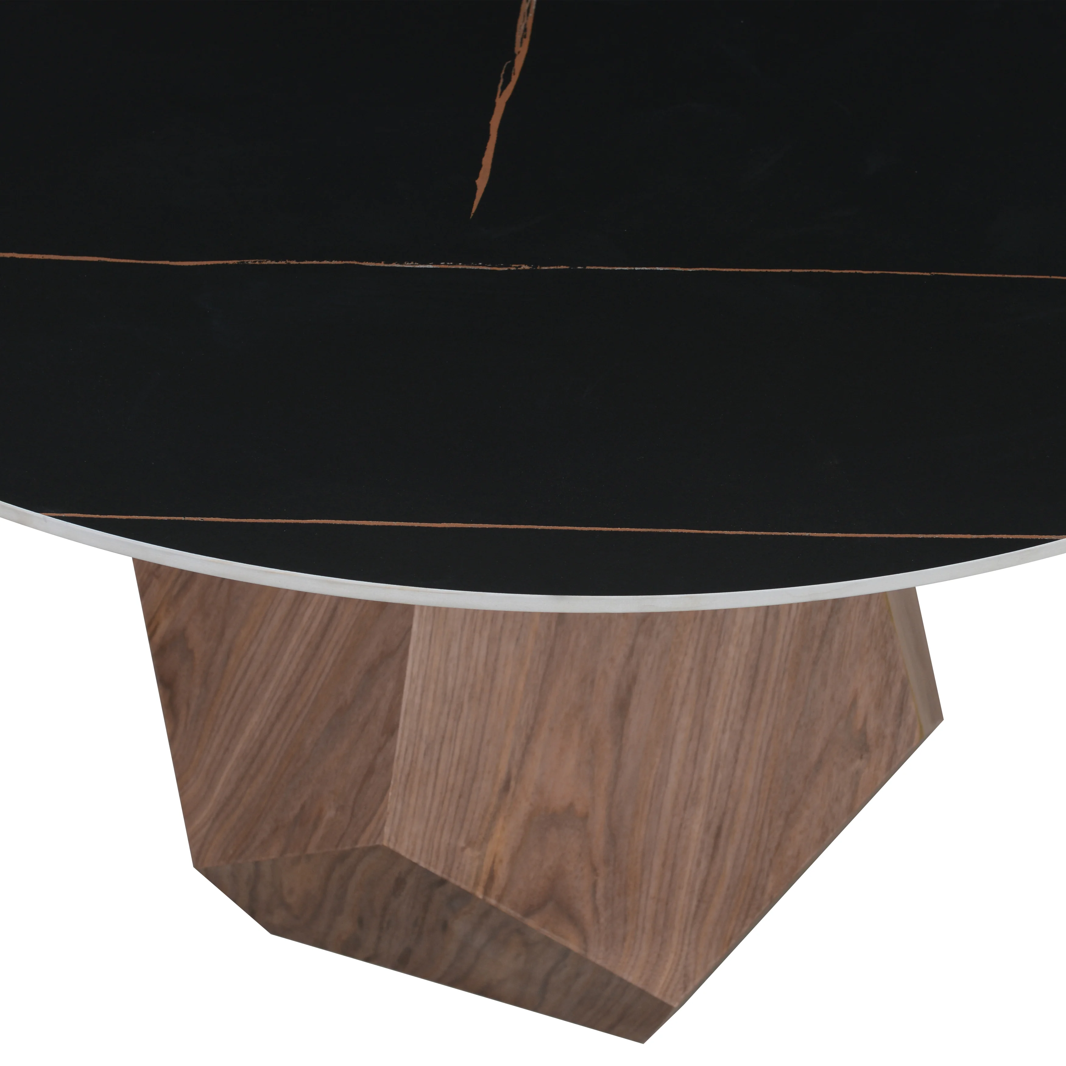 Nebo Modern Dining Table in Walnut Base with Black Sintered Stone  Top