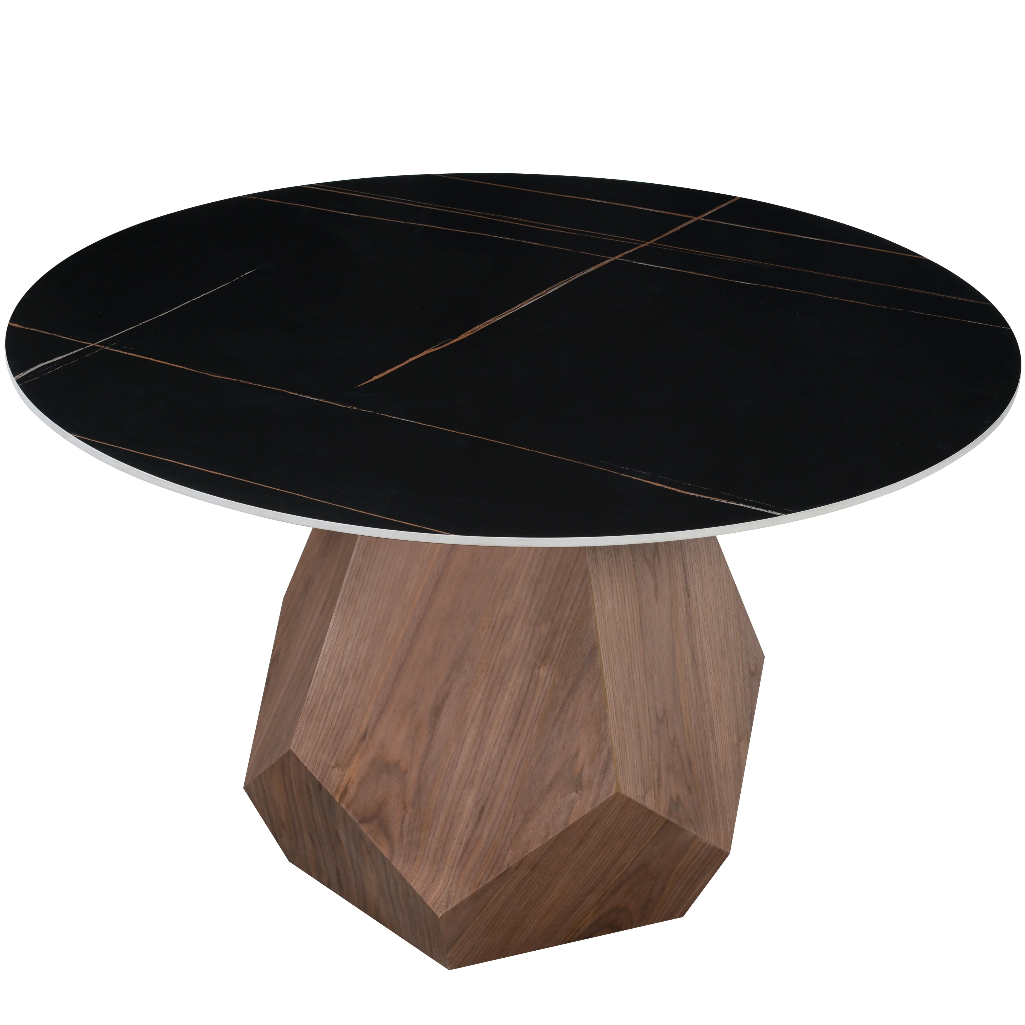 Nebo Modern Dining Table in Walnut Base with Black Sintered Stone  Top