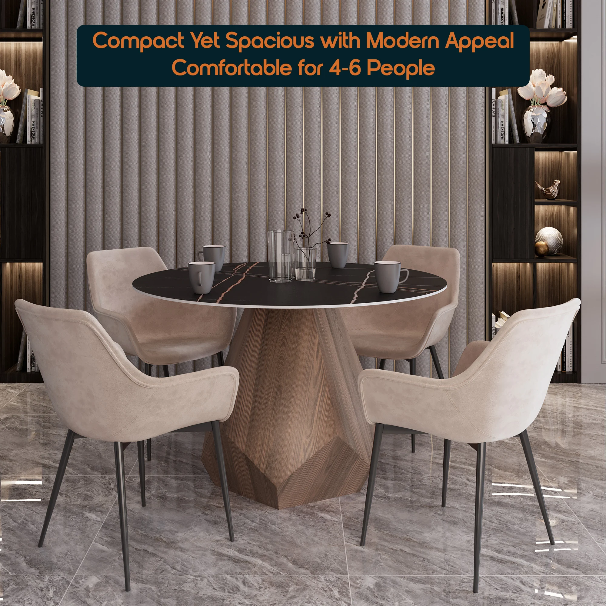 Nebo Modern Dining Table in Walnut Base with Black Sintered Stone  Top