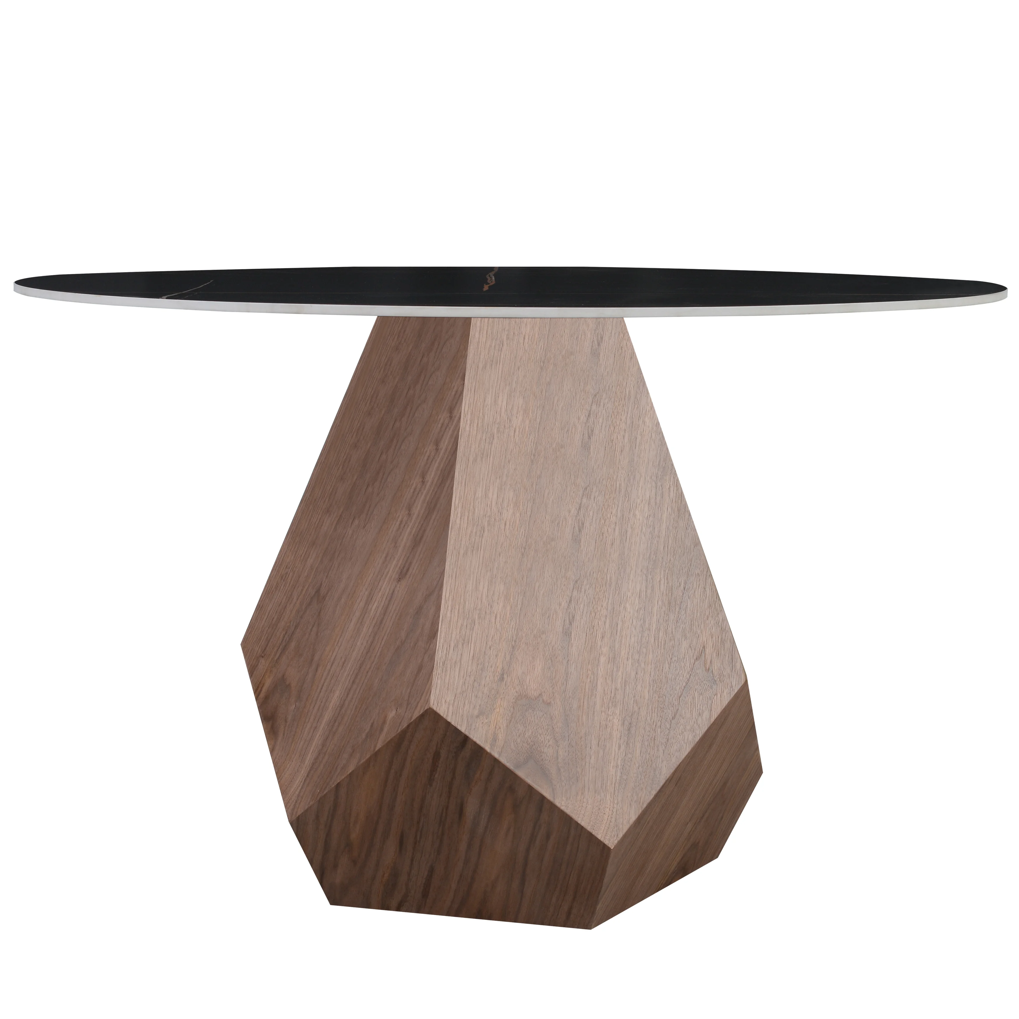 Nebo Modern Dining Table in Walnut Base with Black Sintered Stone  Top