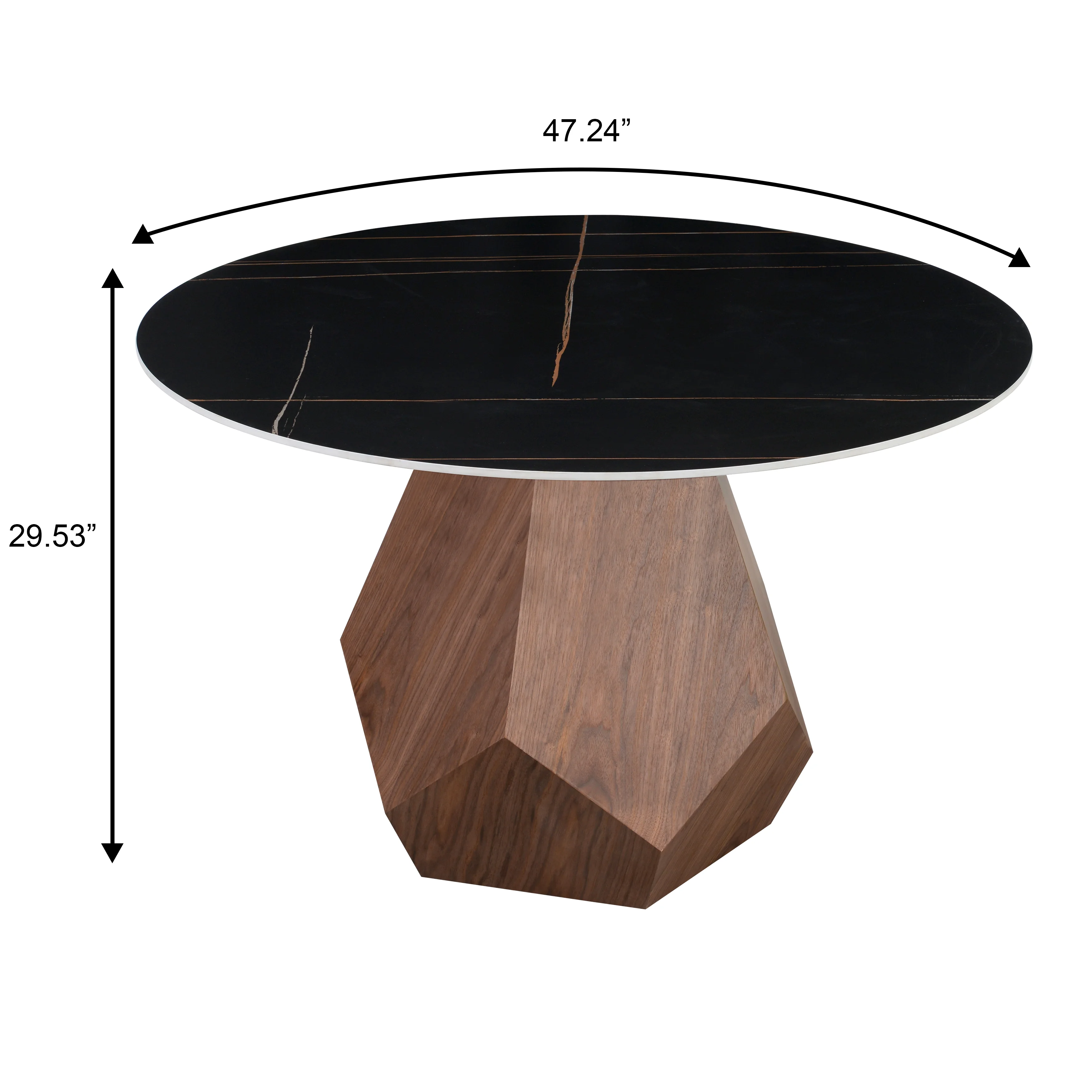 Nebo Modern Dining Table in Walnut Base with Black Sintered Stone  Top