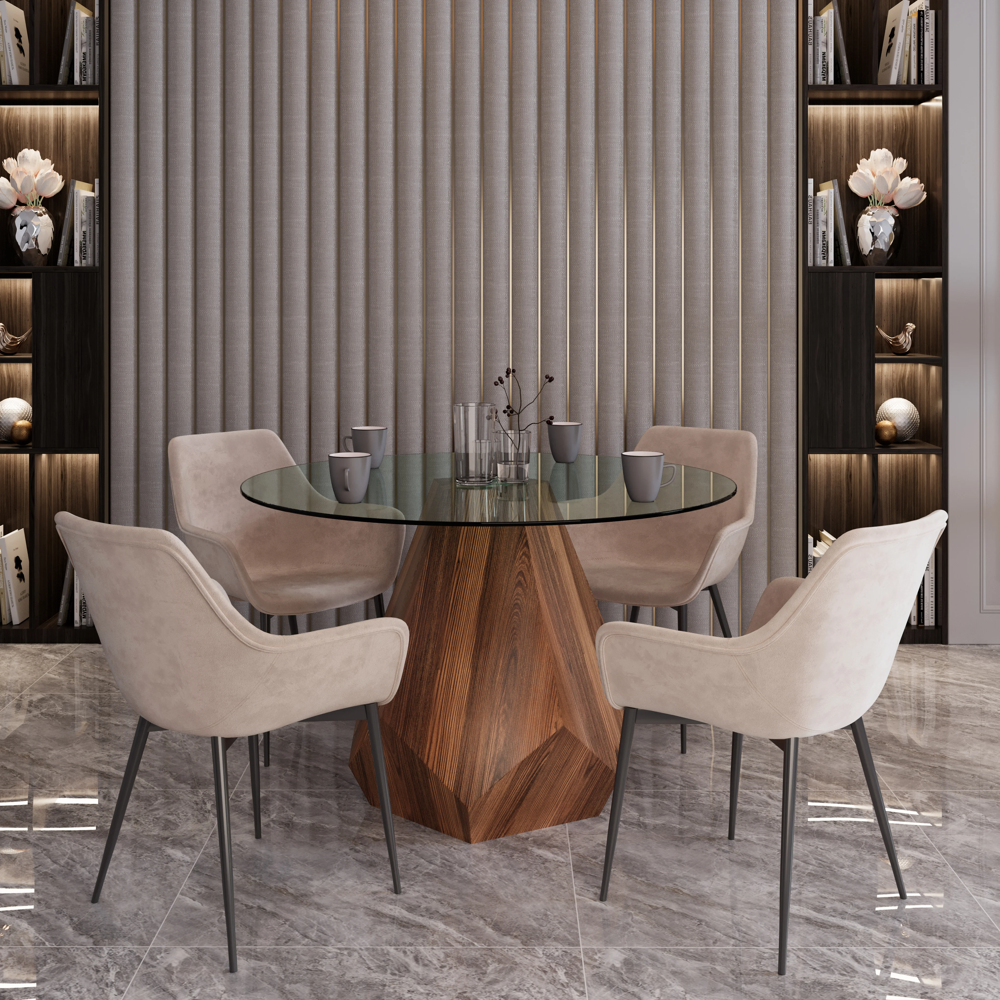 Nebo Modern Dining Table in Walnut Base with Clear Glass Top