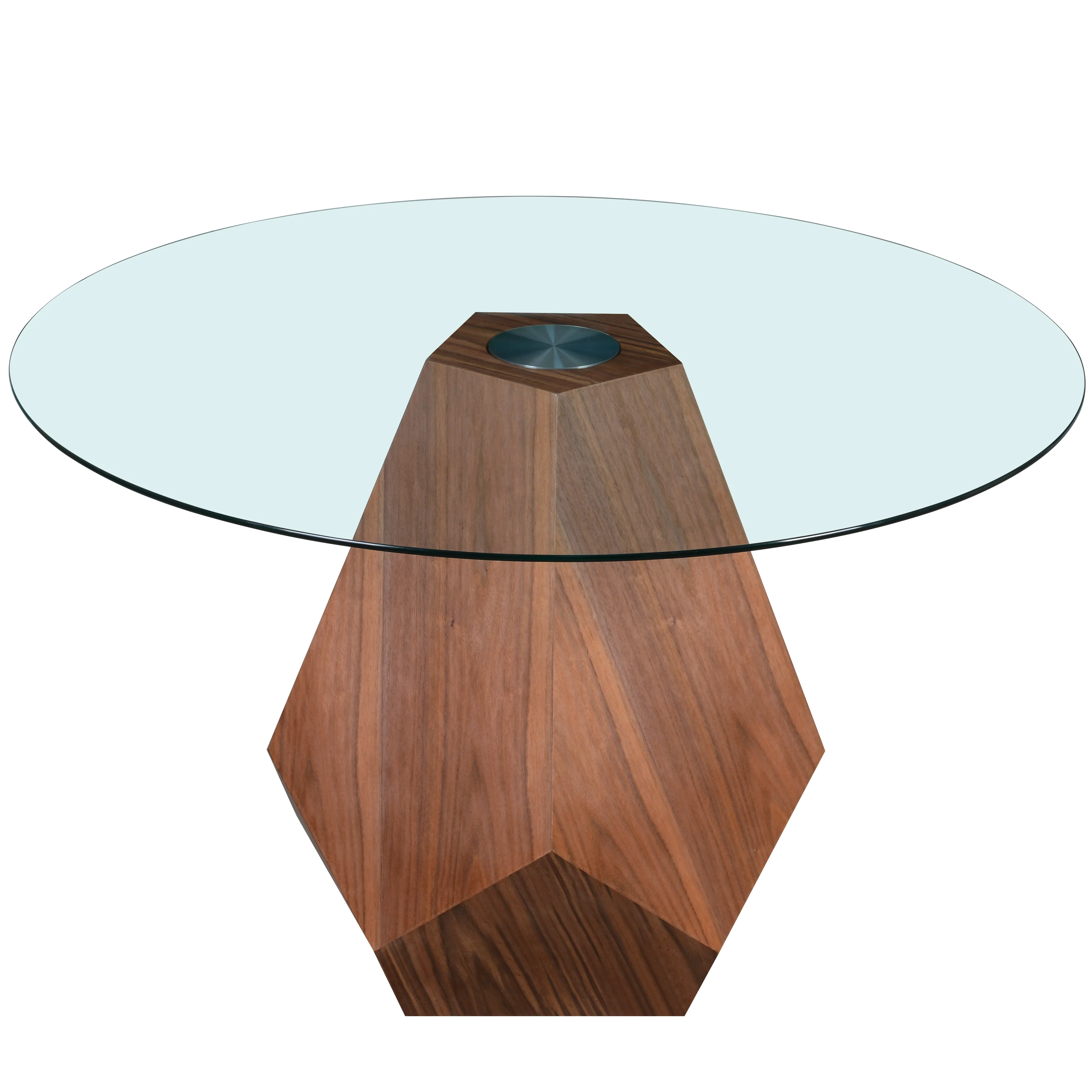 Nebo Modern Dining Table in Walnut Base with Clear Glass Top