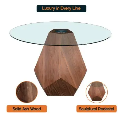 Nebo Modern Dining Table in Walnut Base with Clear Glass Top