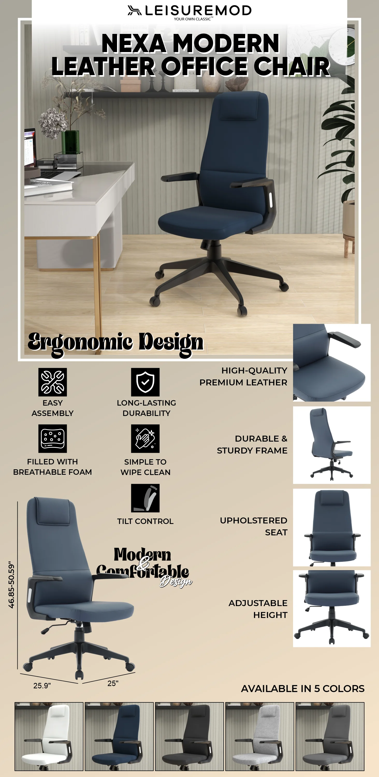 Nexa Collection Modern Office Chair In Blue