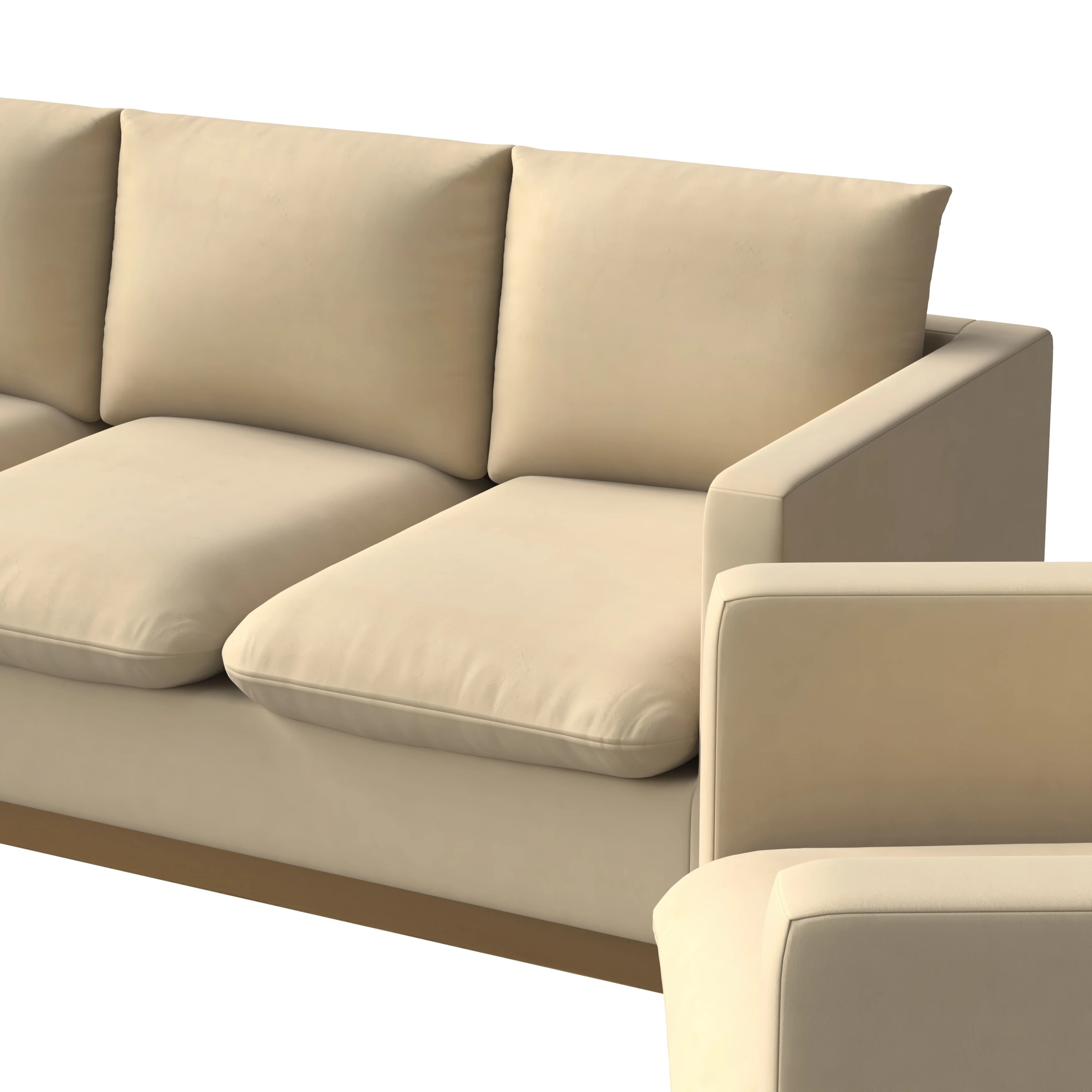 Nervo Velvet 3-Piece Living Room Sofa Set With Gold Frame Beige