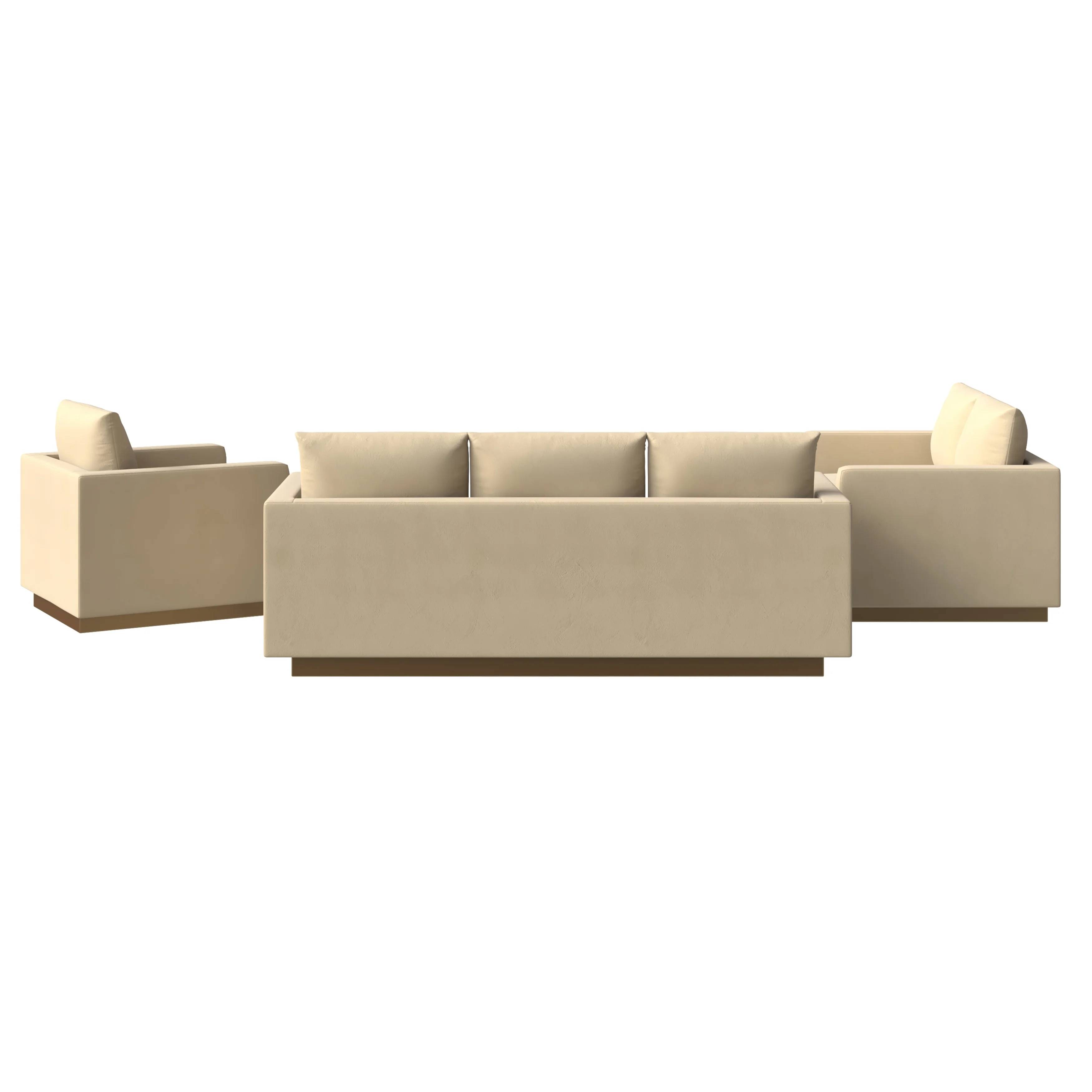 Nervo Velvet 3-Piece Living Room Sofa Set With Gold Frame Beige