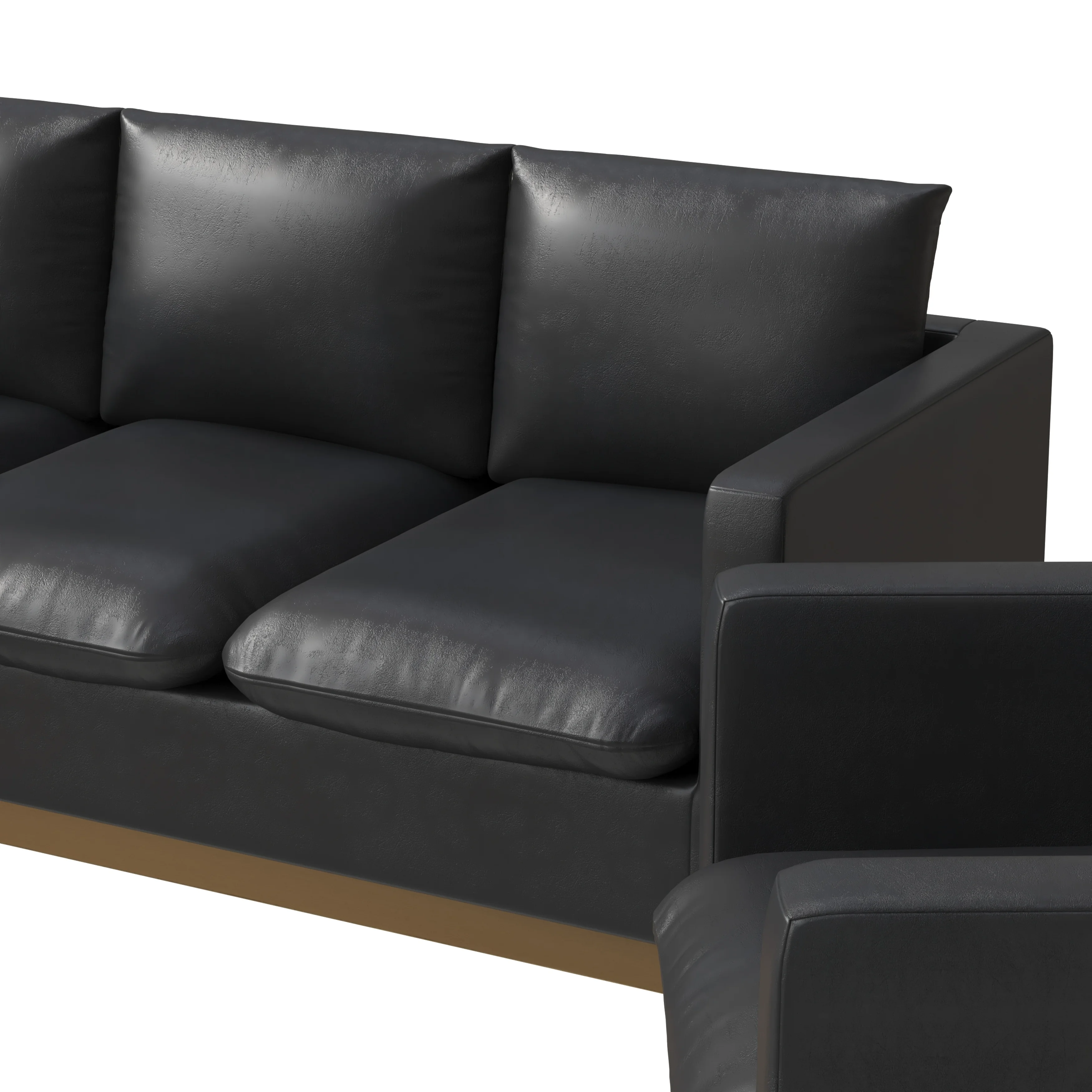 Nervo Leather 3-Piece Living Room Sofa Set With Gold Frame Black