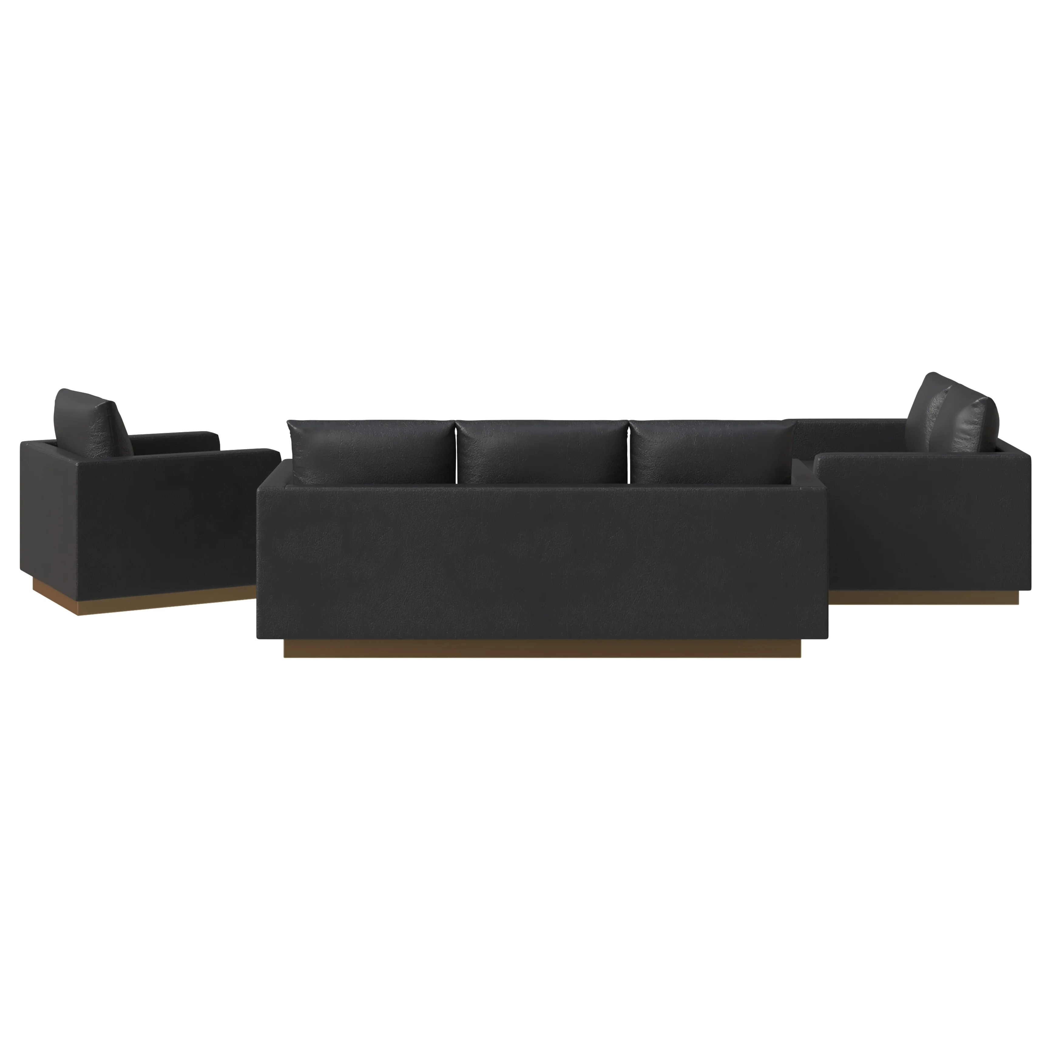 Nervo Leather 3-Piece Living Room Sofa Set With Gold Frame Black