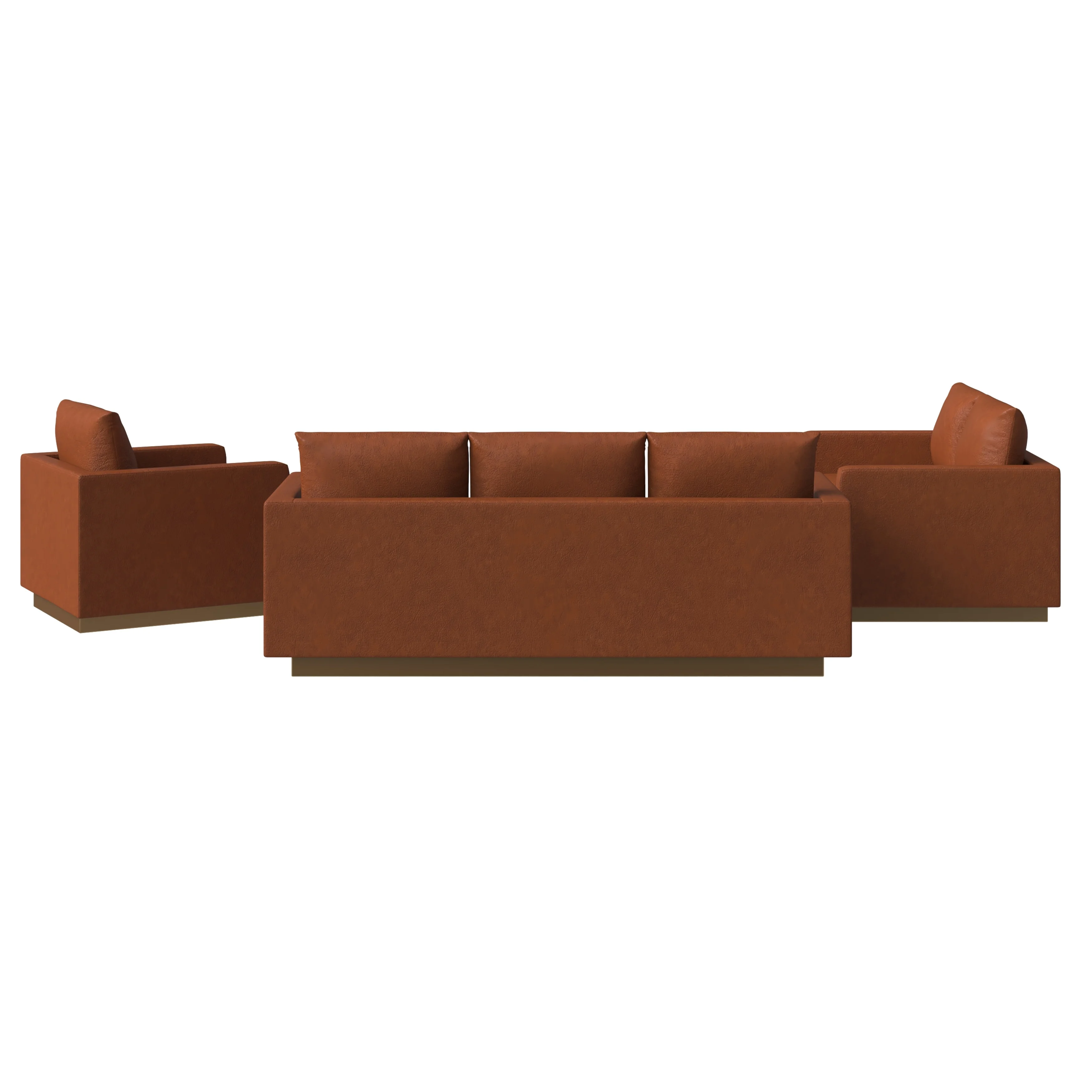 Nervo Leather 3-Piece Living Room Sofa Set With Gold Frame Cognac Tan