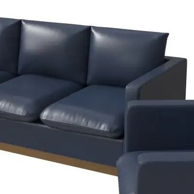 Nervo Leather 3-Piece Living Room Sofa Set With Gold Frame Navy Blue
