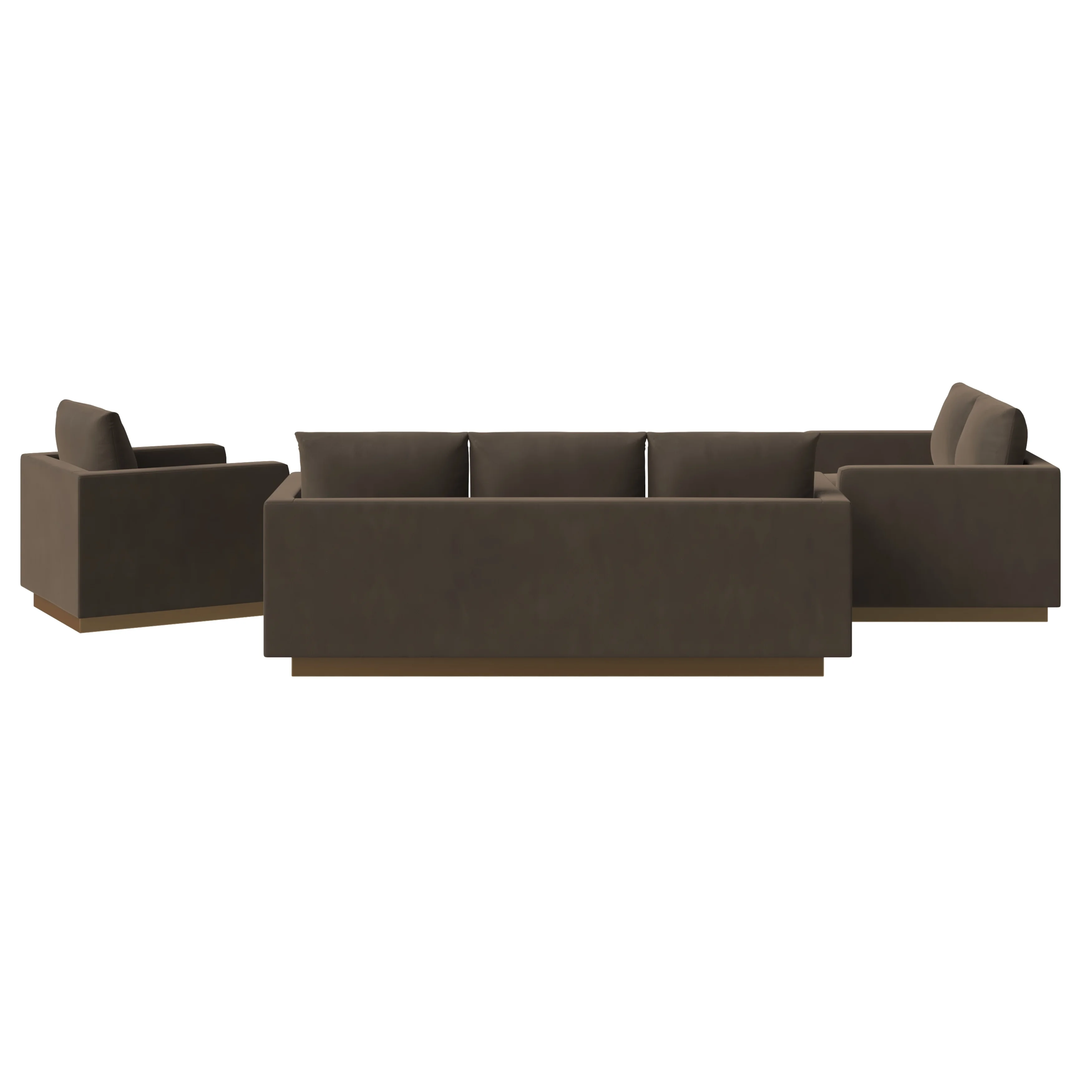 Nervo Velvet 3-Piece Living Room Sofa Set With Gold Frame Dark Grey