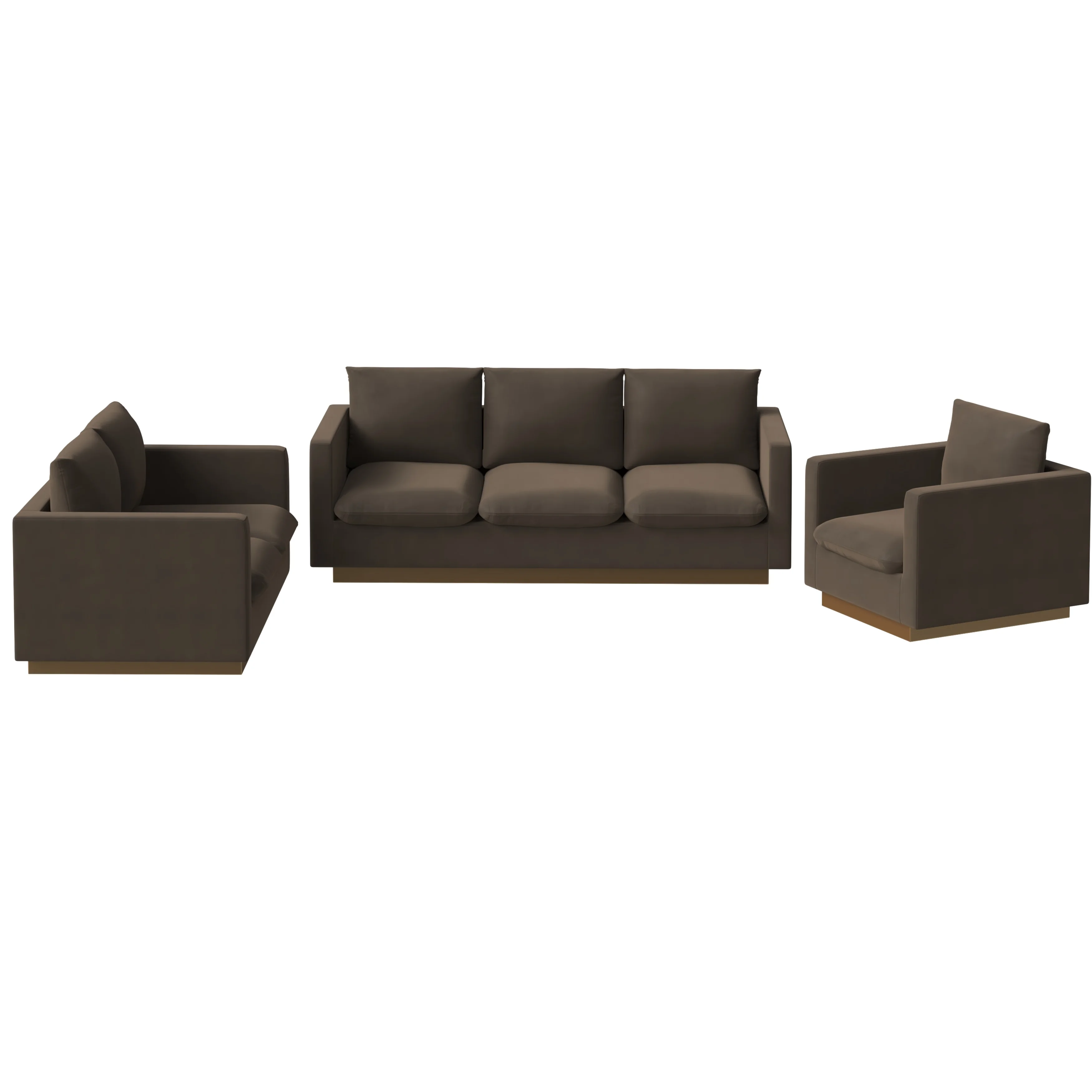 Nervo Velvet 3-Piece Living Room Sofa Set With Gold Frame Dark Grey