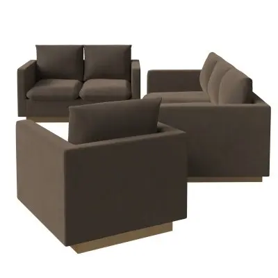 Nervo Velvet 3-Piece Living Room Sofa Set With Gold Frame Dark Grey