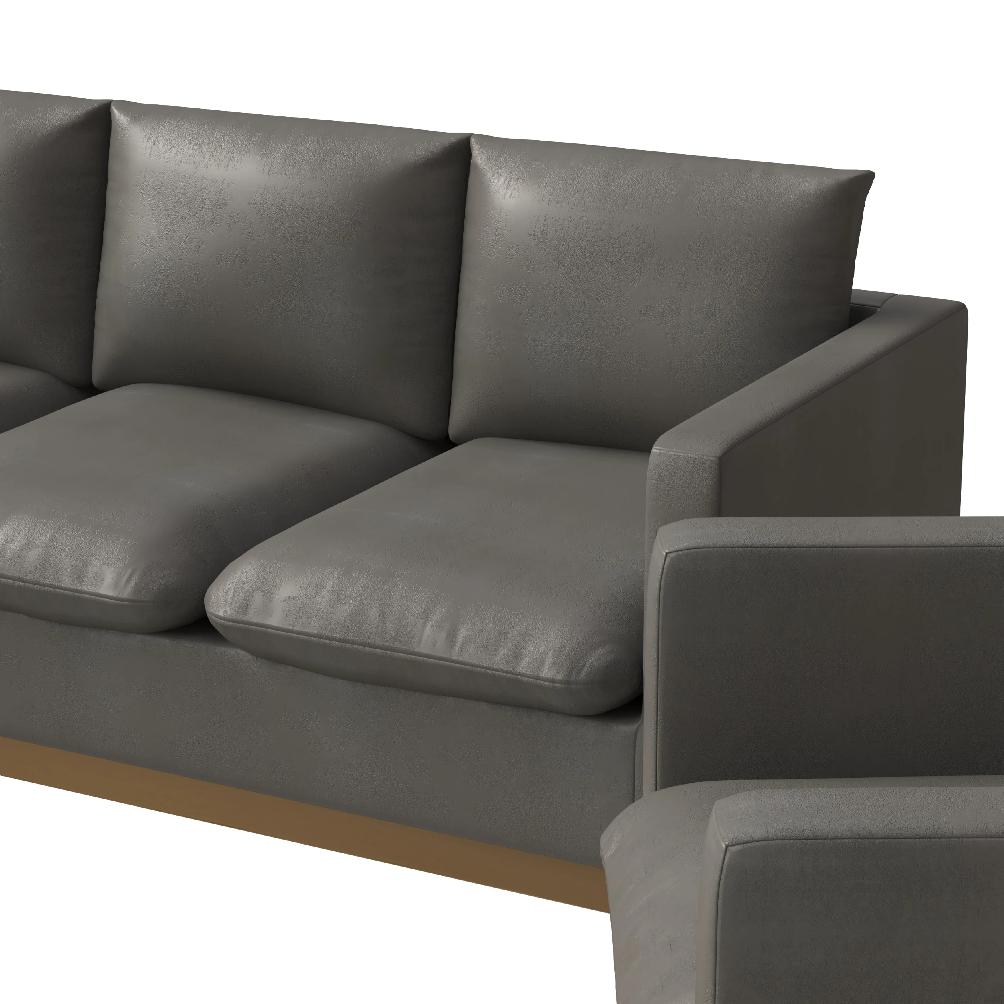 Nervo Leather 3-Piece Living Room Sofa Set With Gold Frame Grey