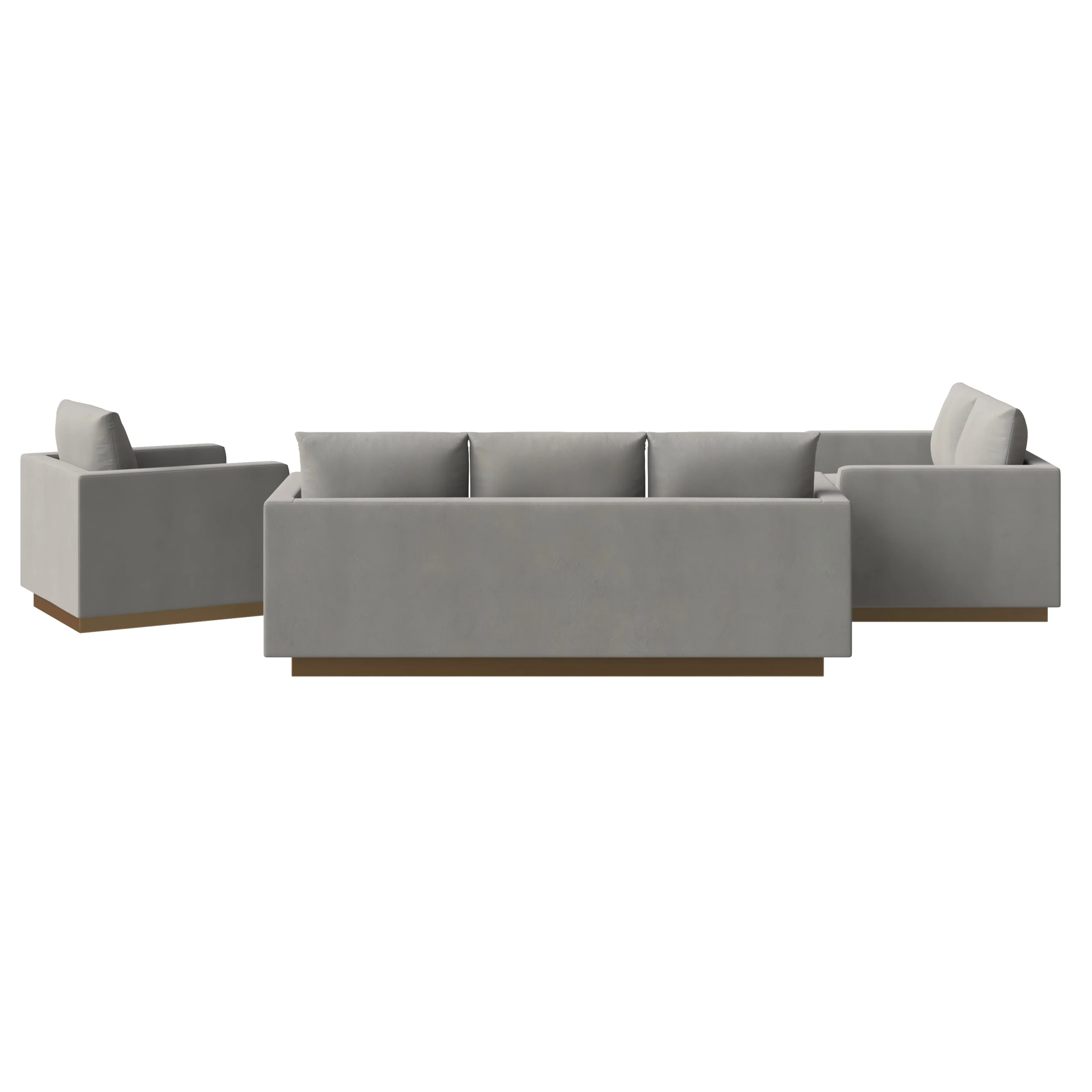 Nervo Velvet 3-Piece Living Room Sofa Set With Gold Frame Light Grey