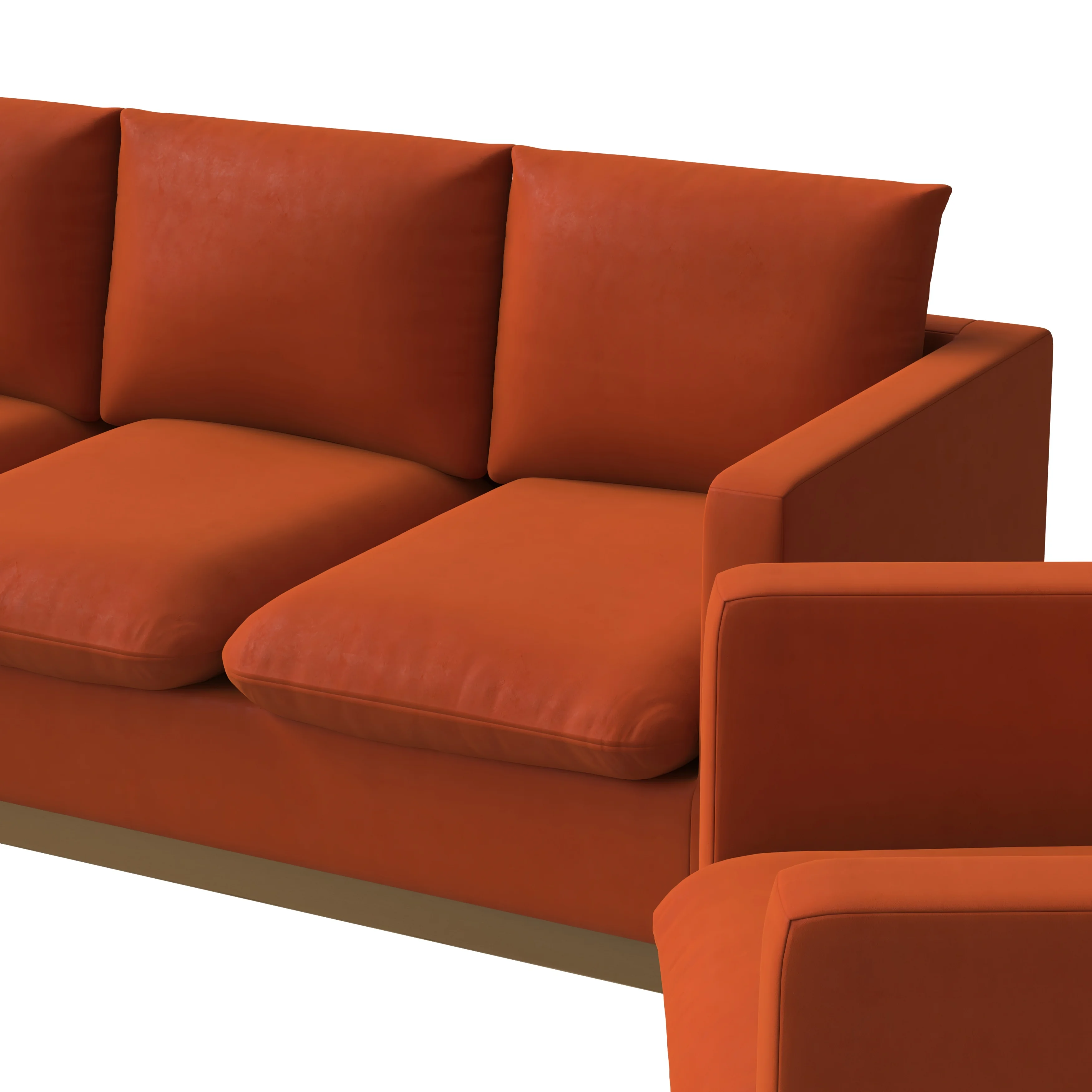 Nervo Velvet 3-Piece Living Room Sofa Set With Gold Frame Orange Marmalade