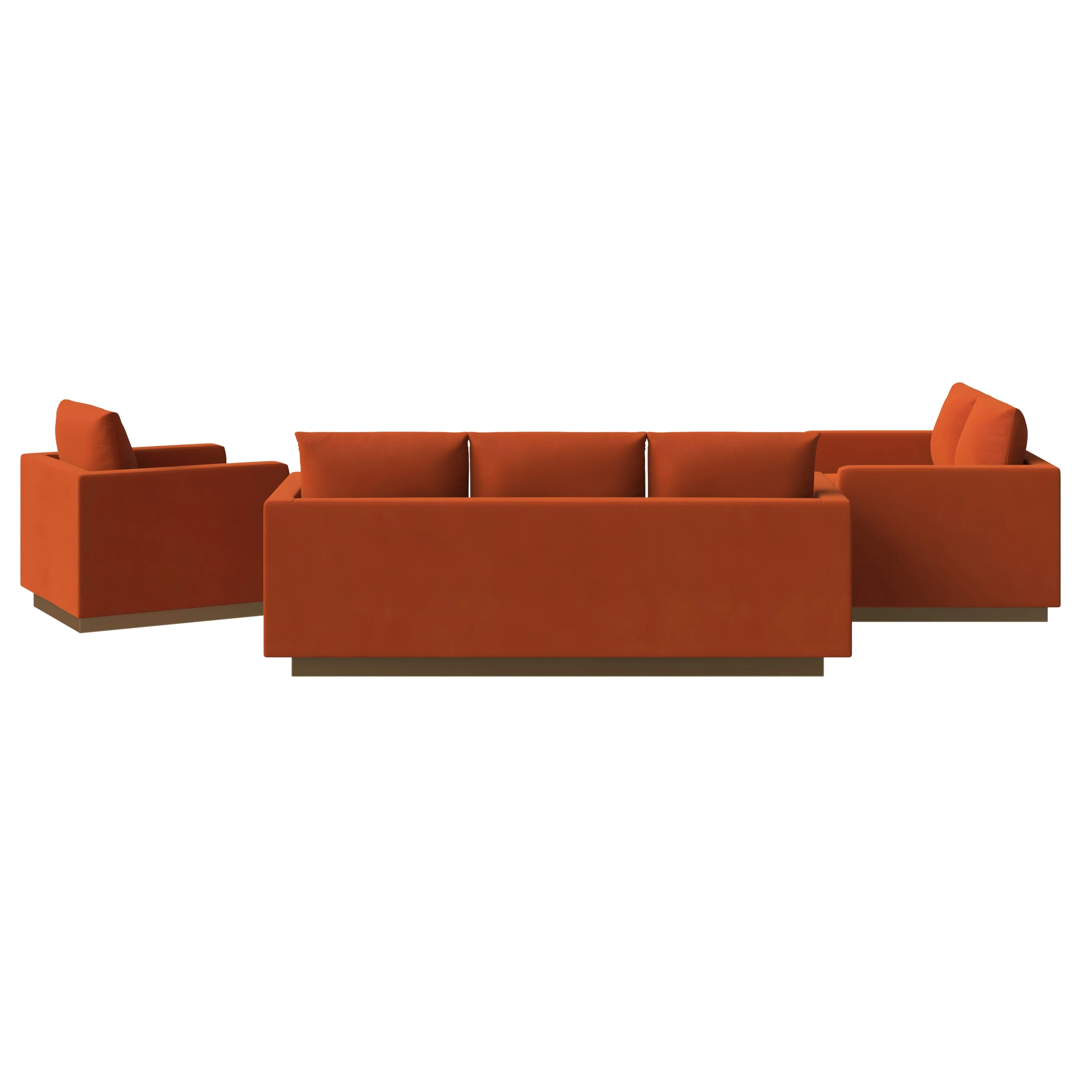 Nervo Velvet 3-Piece Living Room Sofa Set With Gold Frame Orange Marmalade