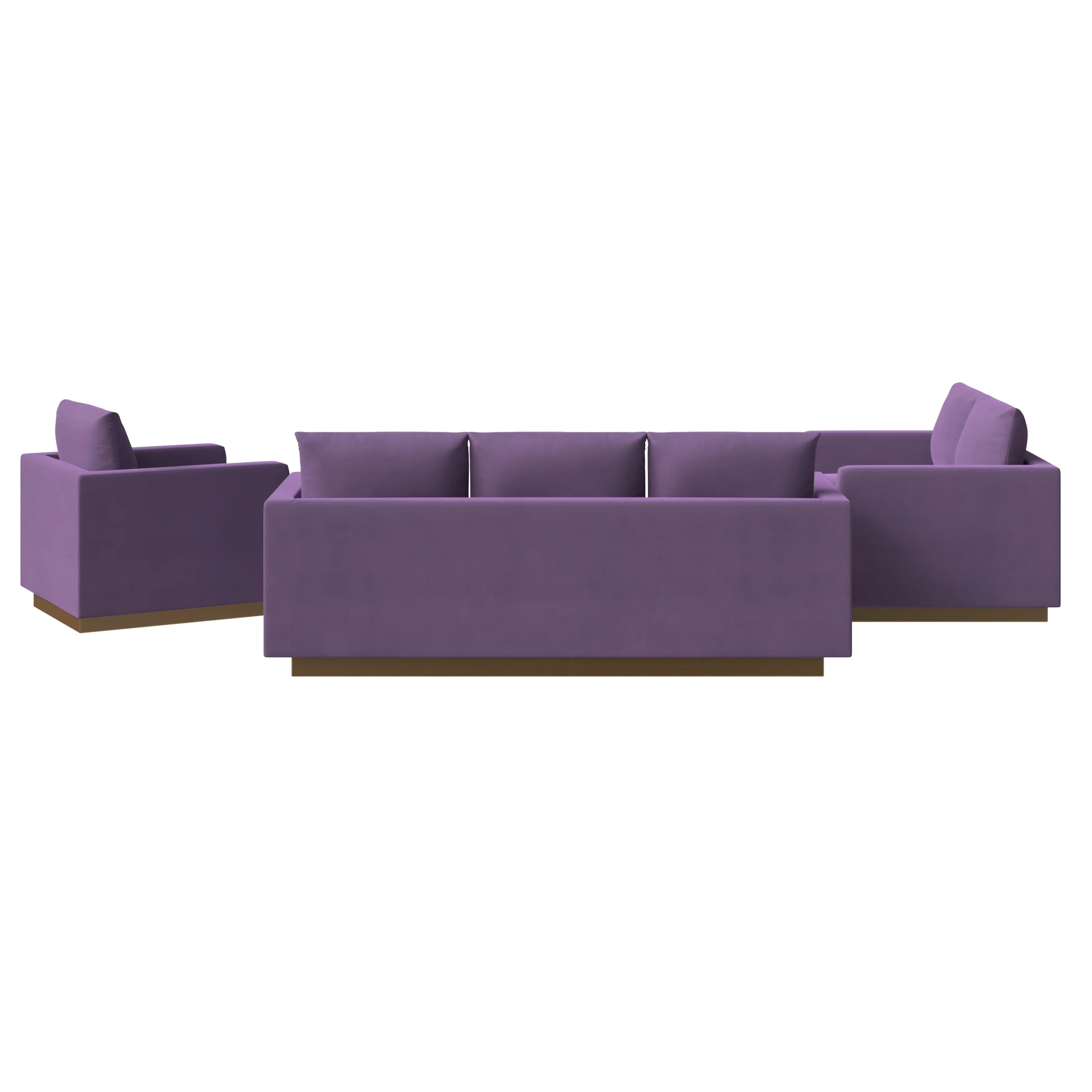 Nervo Velvet 3-Piece Living Room Sofa Set With Gold Frame Purple