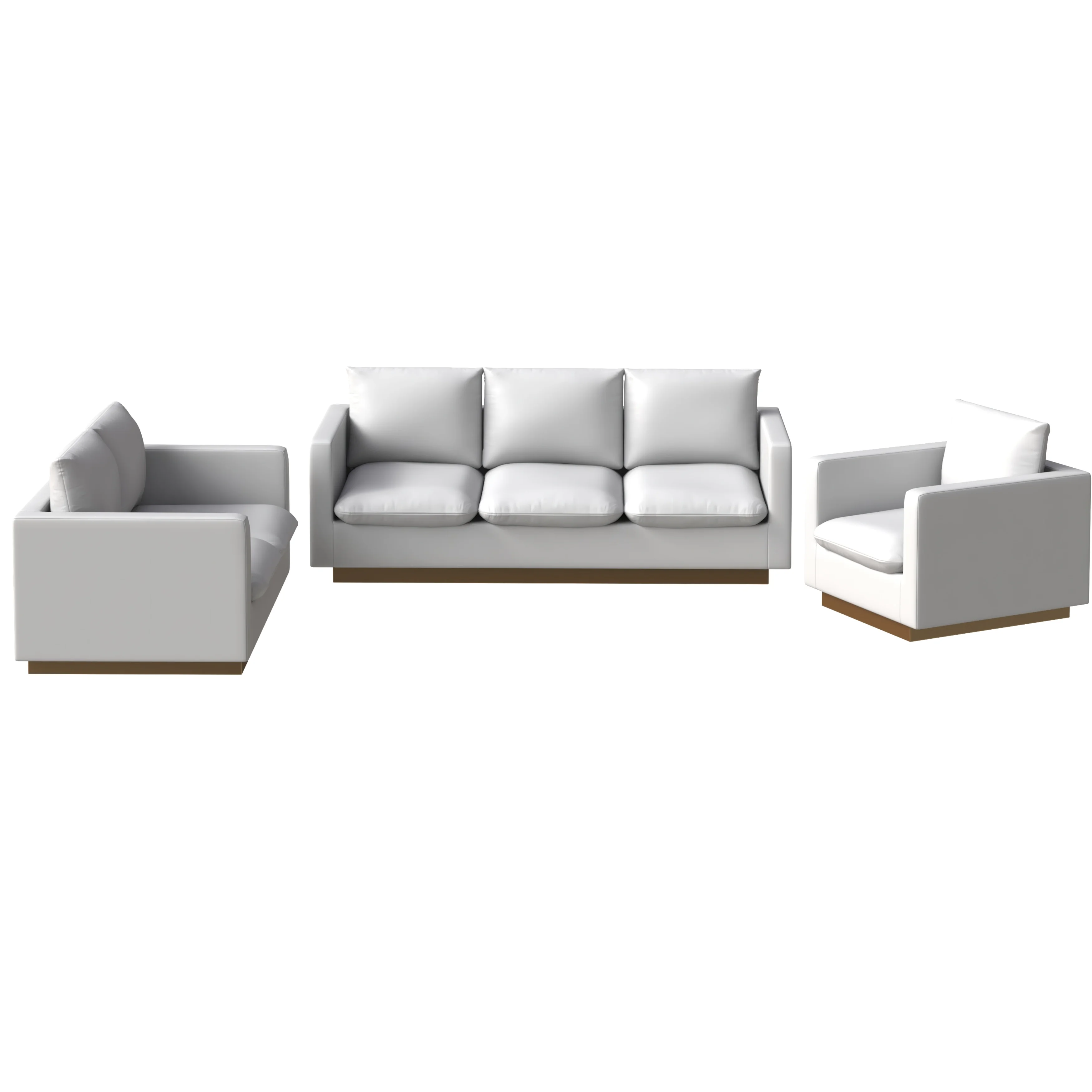 Nervo Leather 3-Piece Living Room Sofa Set With Gold Frame White
