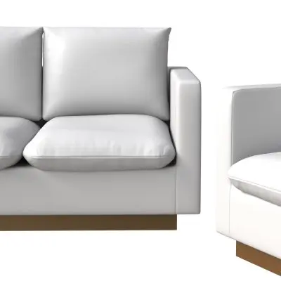 Nervo Leather 3-Piece Living Room Sofa Set With Gold Frame White