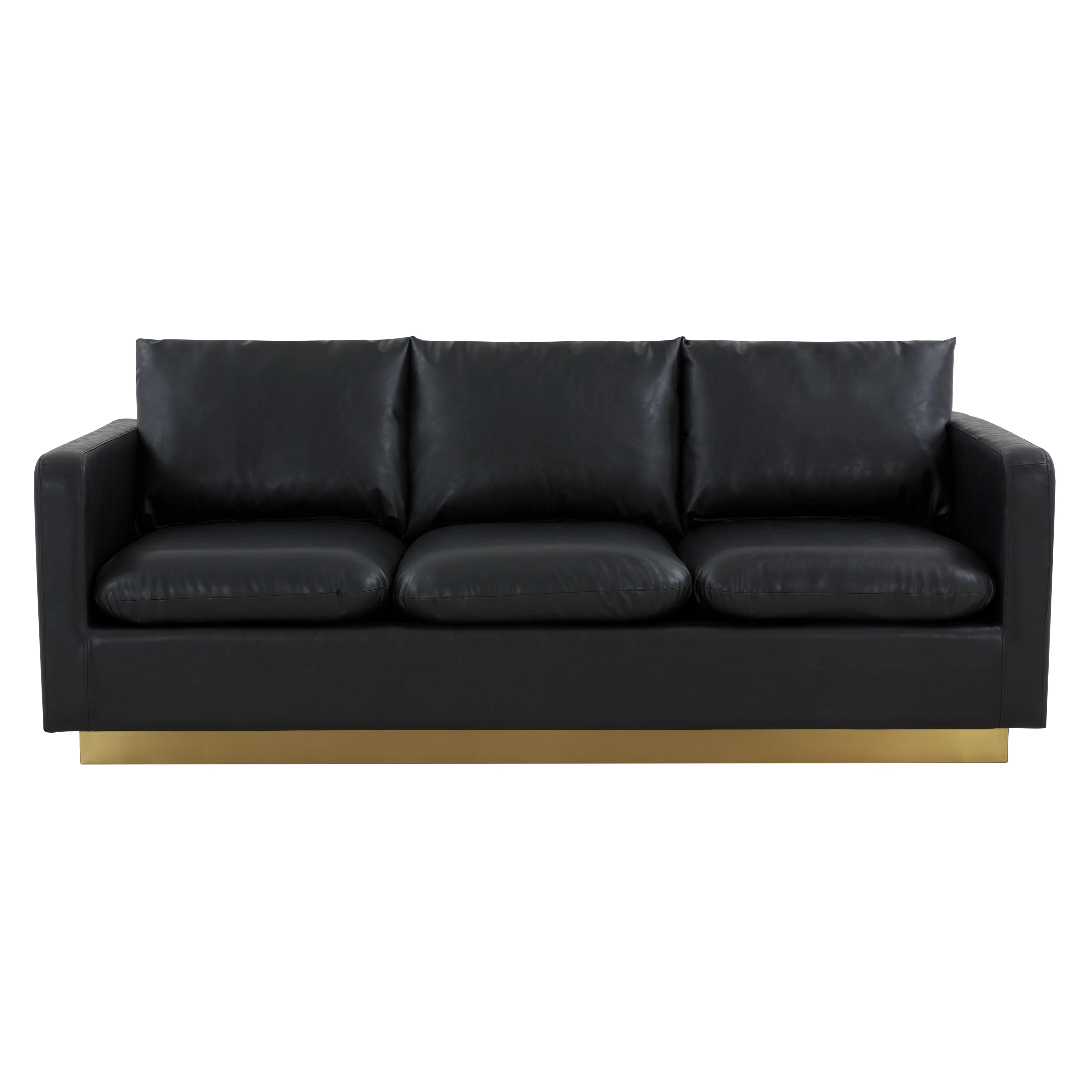 Nervo Modern Mid-Century Upholstered Leather Sofa with Gold Frame