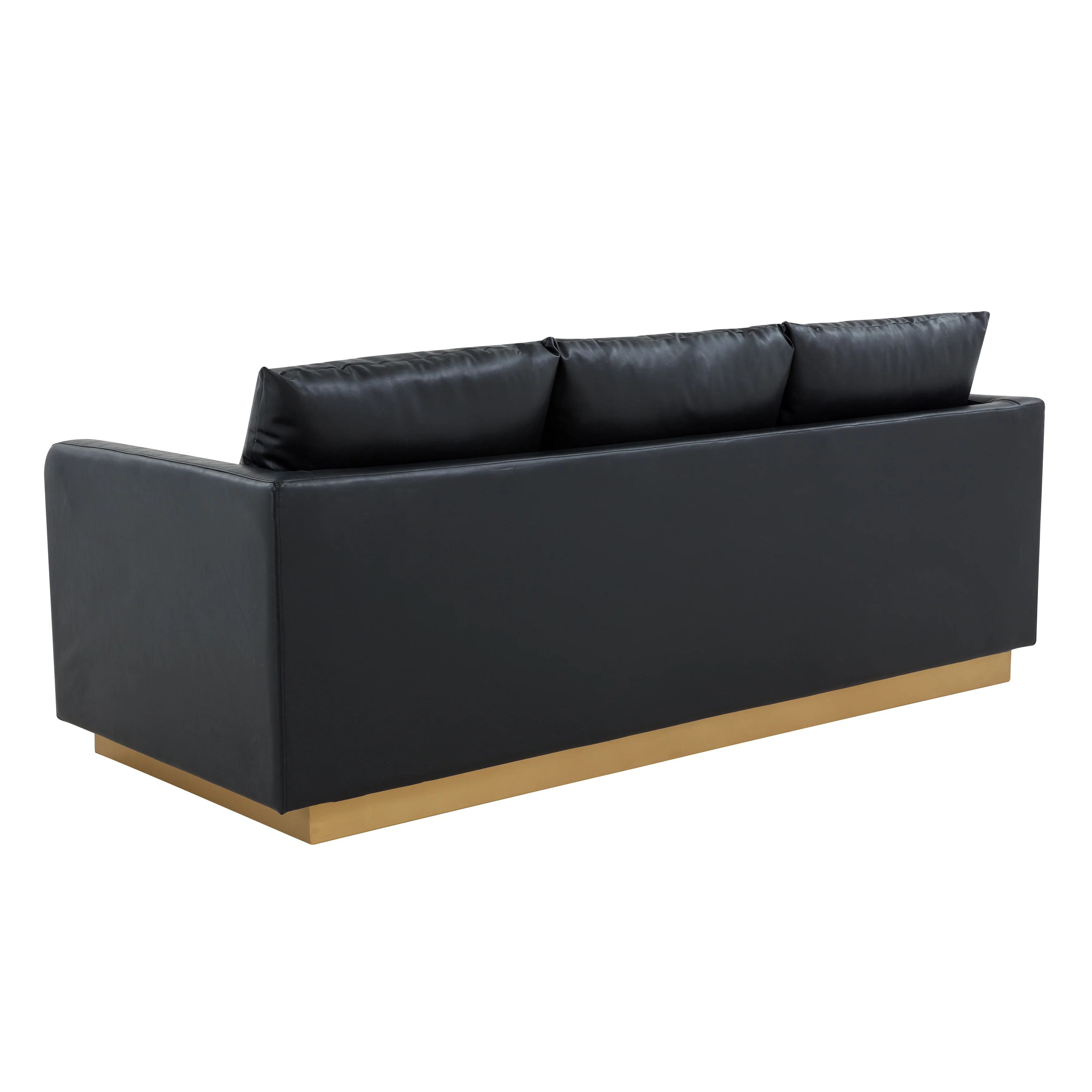 Nervo Modern Mid-Century Upholstered Leather Sofa with Gold Frame