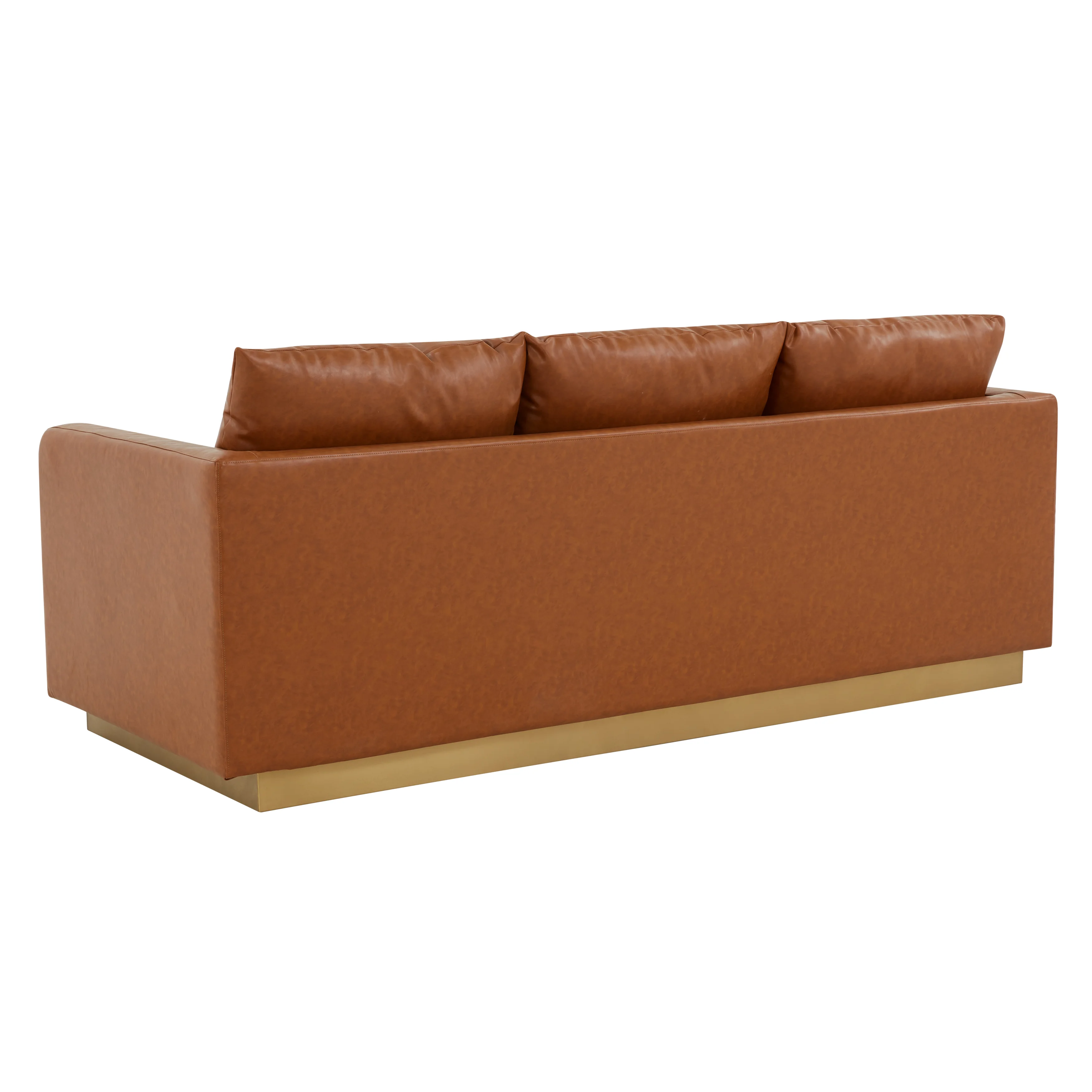 Nervo Modern Mid-Century Upholstered Leather Sofa with Gold Frame